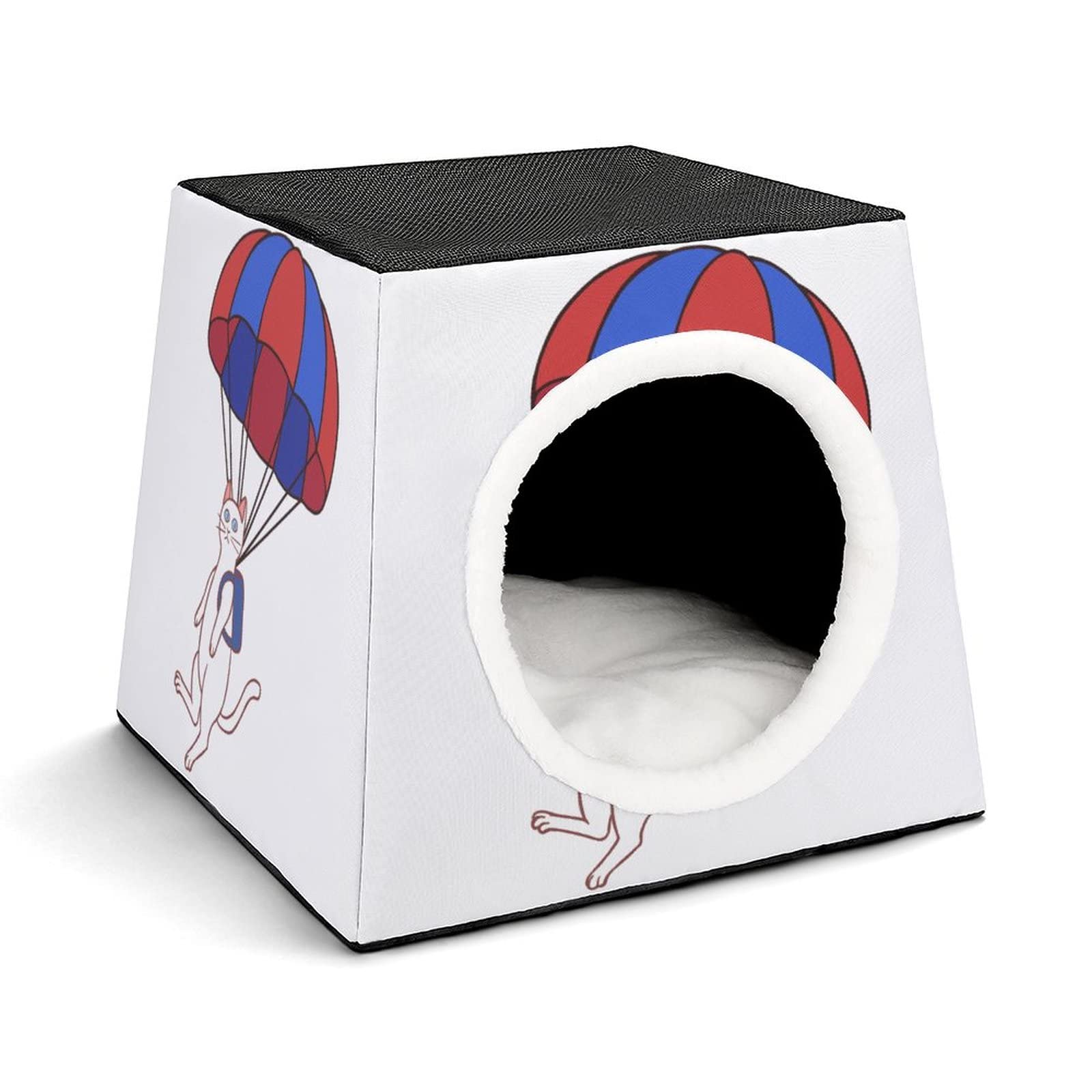 Custom Printed Cat House & Indoor Pet Habitat - Cozy Cat Cube Condo, Sofa Cave Bed for Kittens - Perfect for Small Spaces & Home Decor (White)