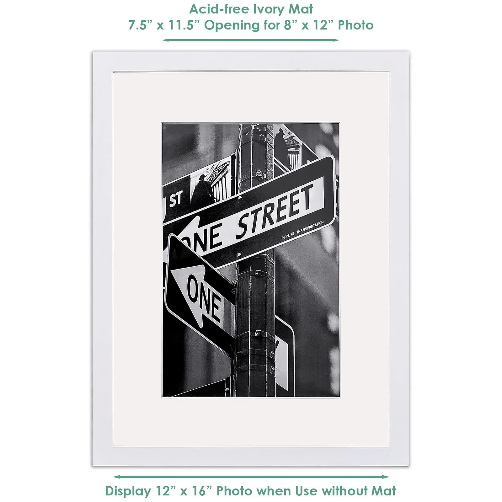 The Display Guys - 4-Pack Minimalist White Wooden Picture Frames with Tempered Glass - 12x16 Mat to 8x12 - Wall Mount Photo Display for Home, Office & Gallery Decor