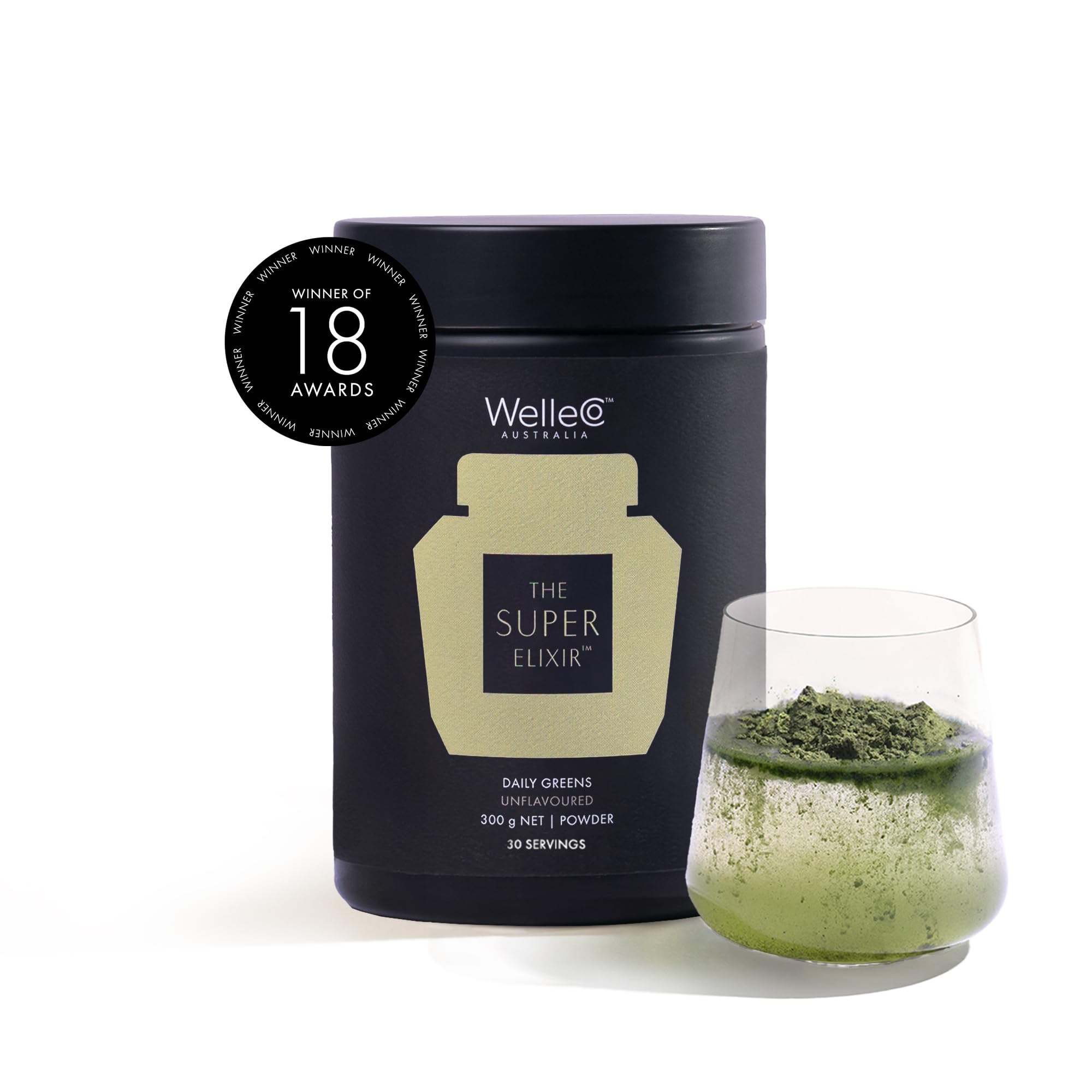 WelleCo The Super Elixir Daily Greens Powder - Organic Probiotic Superfood Supplement for Gut Health, Energy Boost & Immunity Support | Gluten Free, Vegan, Whole Food Ingredients | Promotes Healthy Skin, Hair & Nails (300g Unflavored Jar) | Perfect for Smoothies, Juices & Daily Wellness Routine