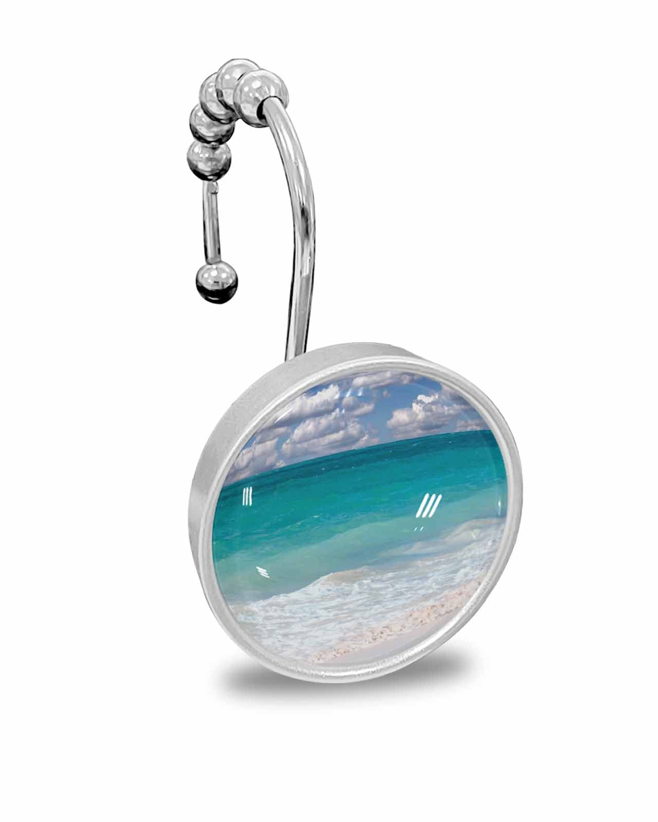 12pcs Ocean Beach Themed Crystal Glass Shower Curtain Hooks - Rustproof Stainless Steel Bathroom Accessories for Coastal Decor, Spa & Guest Bathroom Makeover