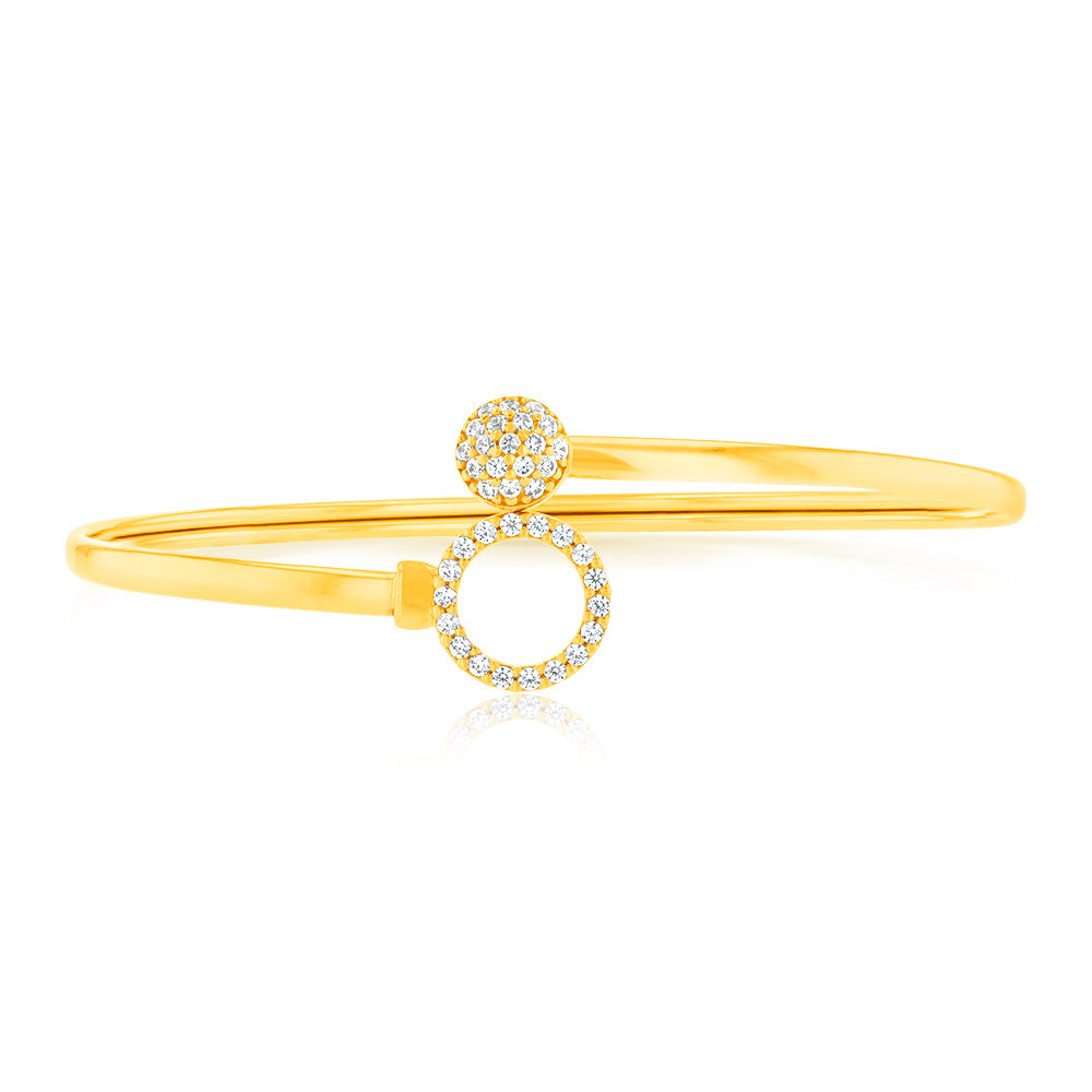 9ct Gold Silver Filled Cubic Zirconia Sunflower Power 2-Way Oval Bangle Bracelet (50x60mm) - Elegant Jewelry for Women, Perfect for Weddings, Parties & Everyday Wear