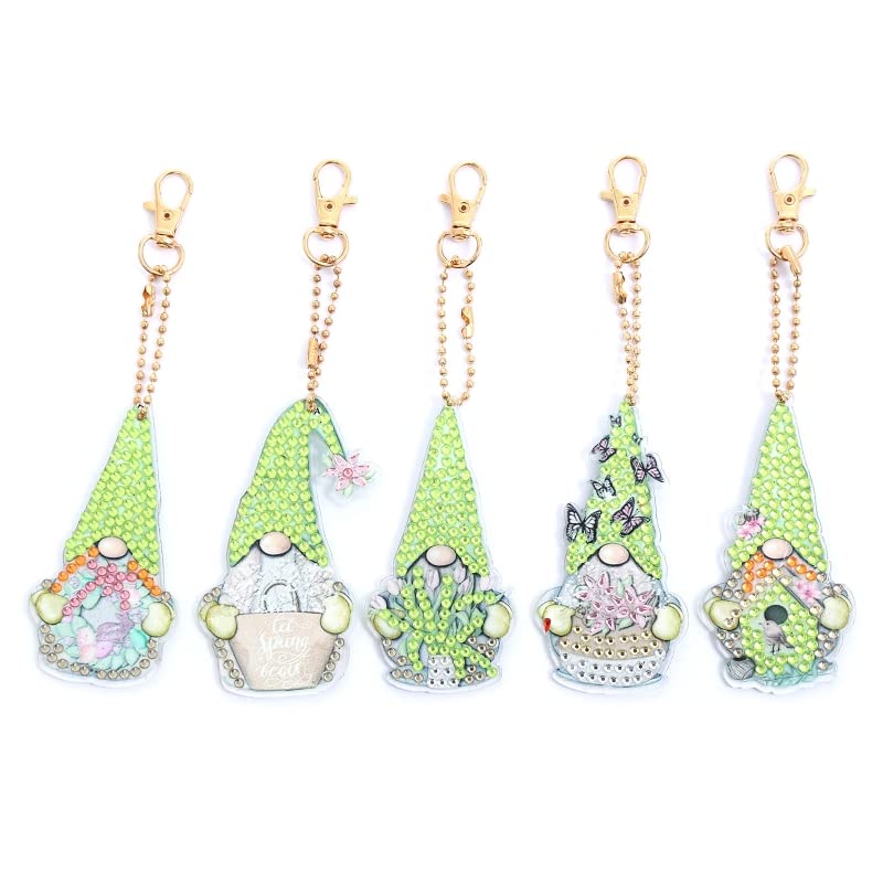 DIY Diamond Painting Gnome Keychain Kit - 5Pcs Handmade Hanging Pendant Ornaments for Kids, Teens & Adults - Perfect for Gifts, Home Decor, Party Favors & Craft Projects