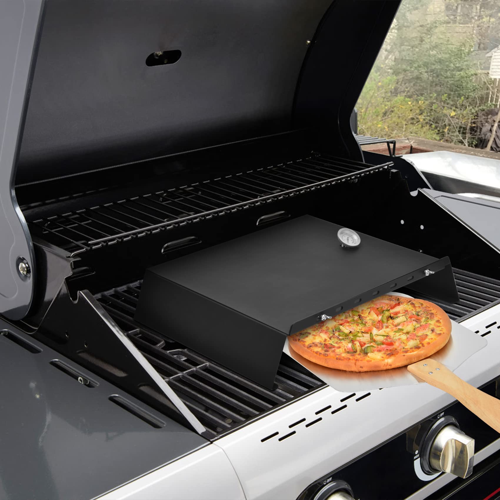 **Skyflame Universal Metal Pizza Oven Kit – Adjustable 20-30 Inch Width for Gas & Pellet Grills – Outdoor BBQ Grill Conversion Kit – Perfect for Backyard Parties, Camping & Home Cooking**