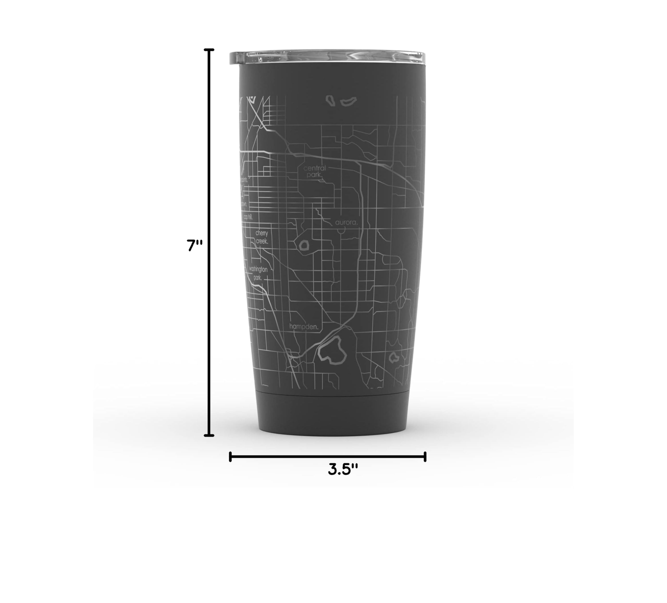 Engraved Denver Colorado Map Insulated Coffee Tumbler - 20oz Stainless Steel Travel Mug with Etched City Design (Black) - Perfect for Outdoor Adventures, Commuting & Office Use