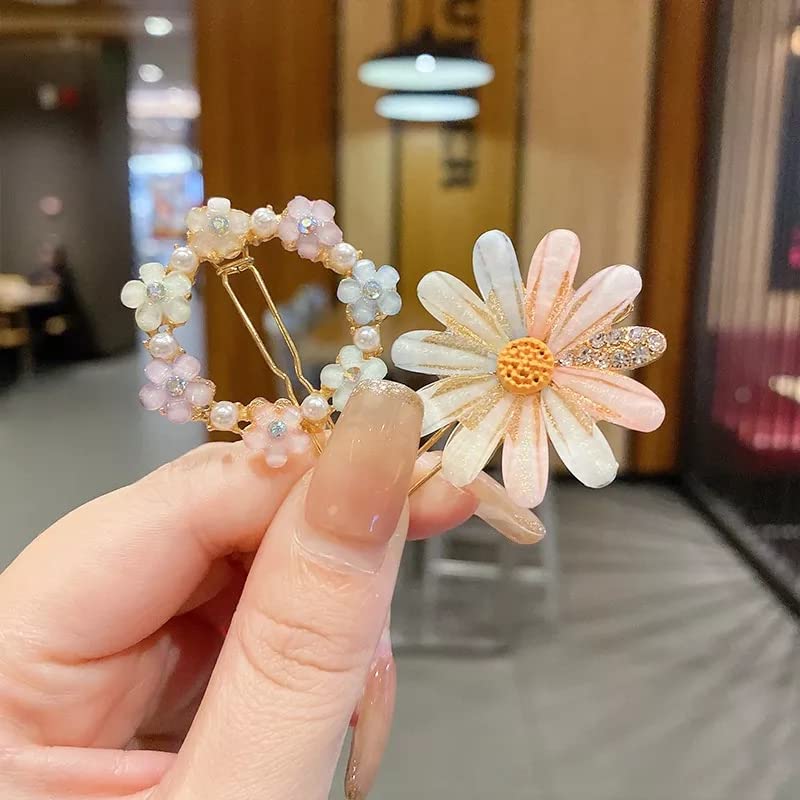 Elegant Korean Starvis Rhinestone Hair Clips for Women - Bling Pearl Resin Acrylic Bobby Pins & Hair Slides (4-Pack, Multicolor) - Perfect for Weddings, Parties & Everyday Glam