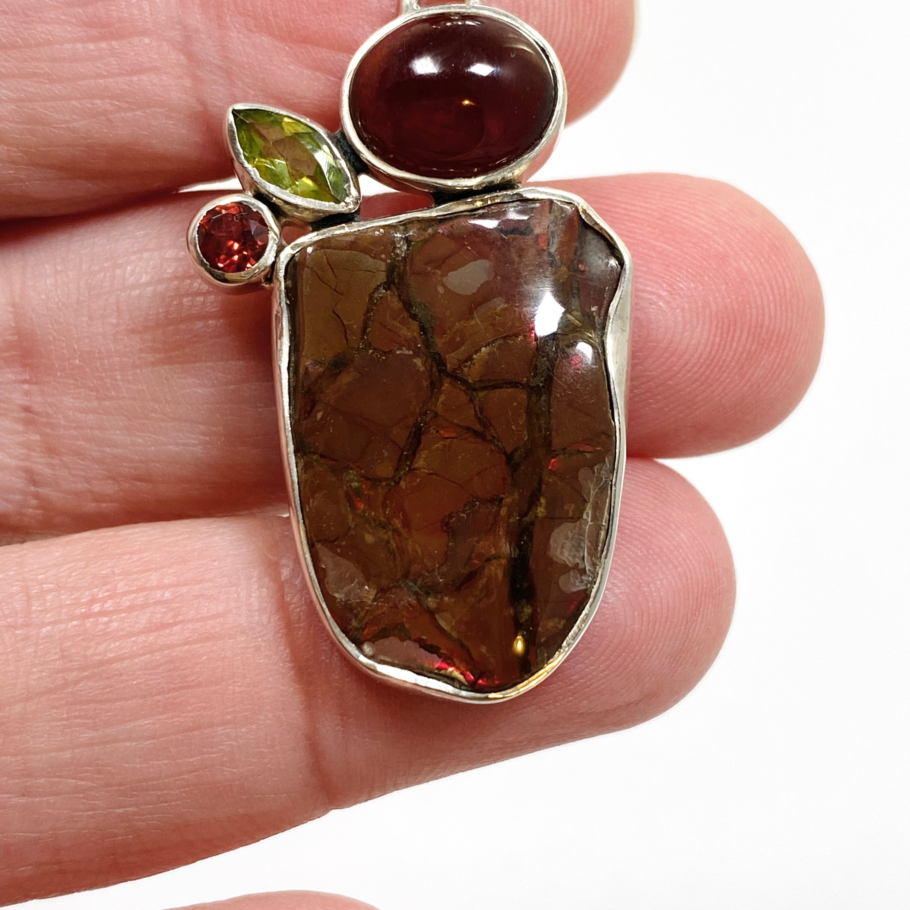 Natural Ammolite Peridot Garnet Multi-Stone Pendant Necklace GPVY1140 - Elegant Jewelry Gift for Women, Perfect for Parties & Special Occasions