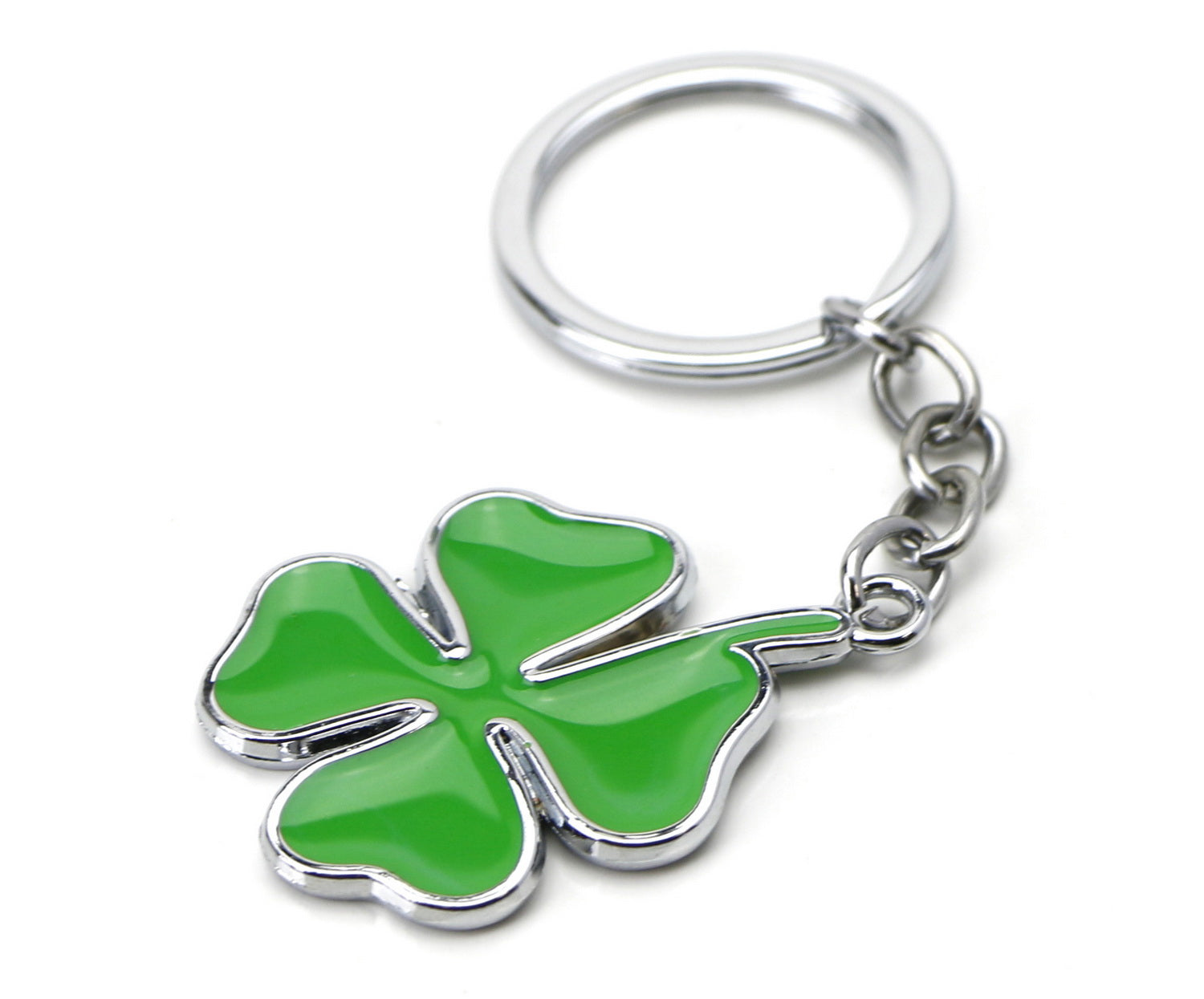 Lucky Four Leaf Clover Keychain - Chrome Finish Key Ring for Good Luck - Perfect for Gifts, Home Decor, and Everyday Carry Accessories