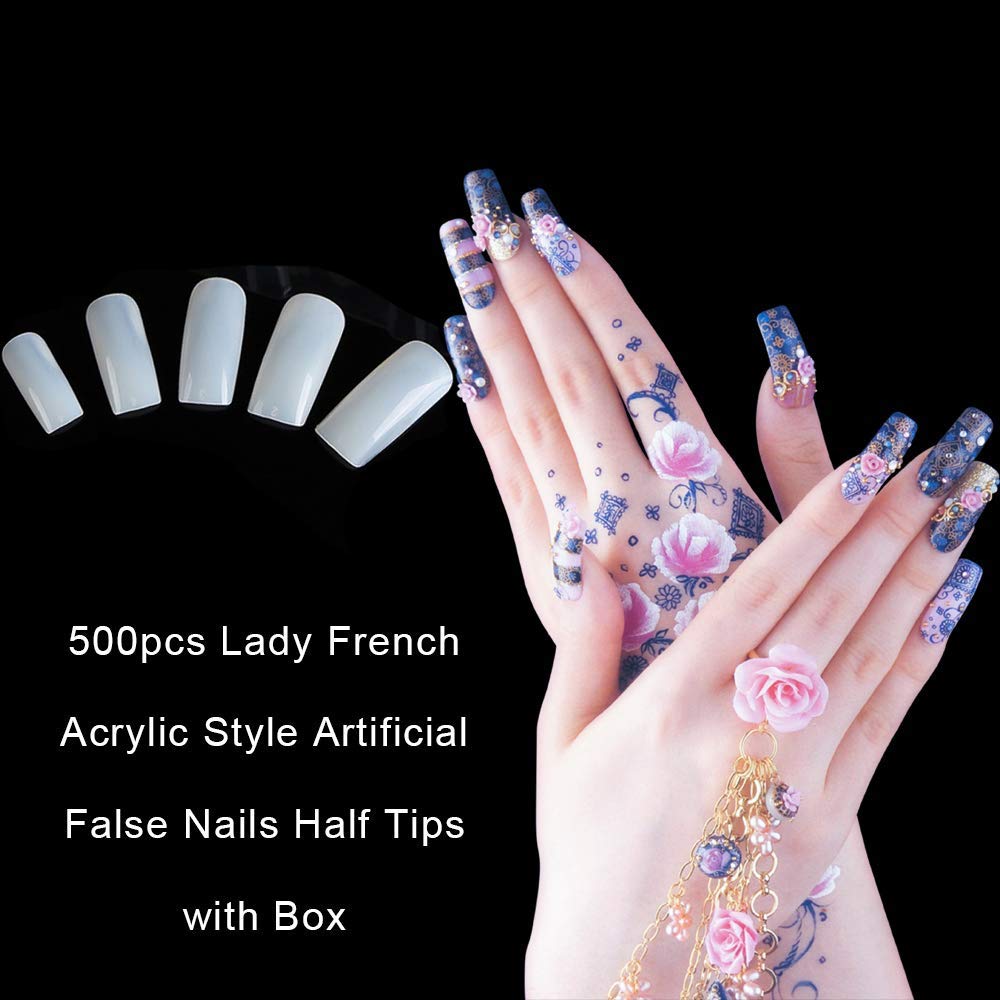 Vastitude 500pcs Square Fake Nails Full Cover Kit - French Tip Acrylic Nails, Natural False Nails for Women, Salon & DIY Nail Art | Perfect for Parties, Weddings, and Everyday Glam
