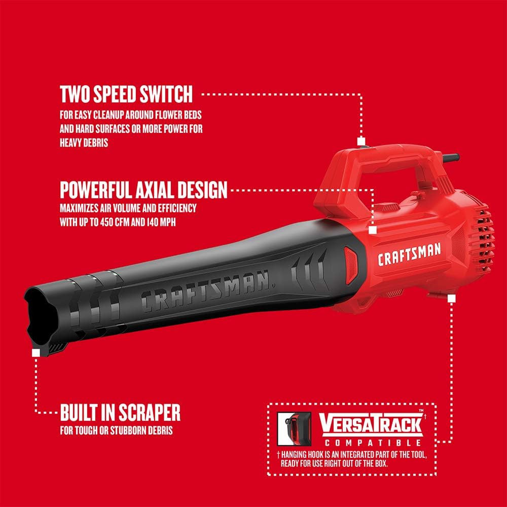 CRAFTSMAN CMEBL710 9 Amp Corded Axial Blower - Powerful Electric Leaf Blower for Yard Cleaning, Lawn Maintenance & Outdoor Debris Removal