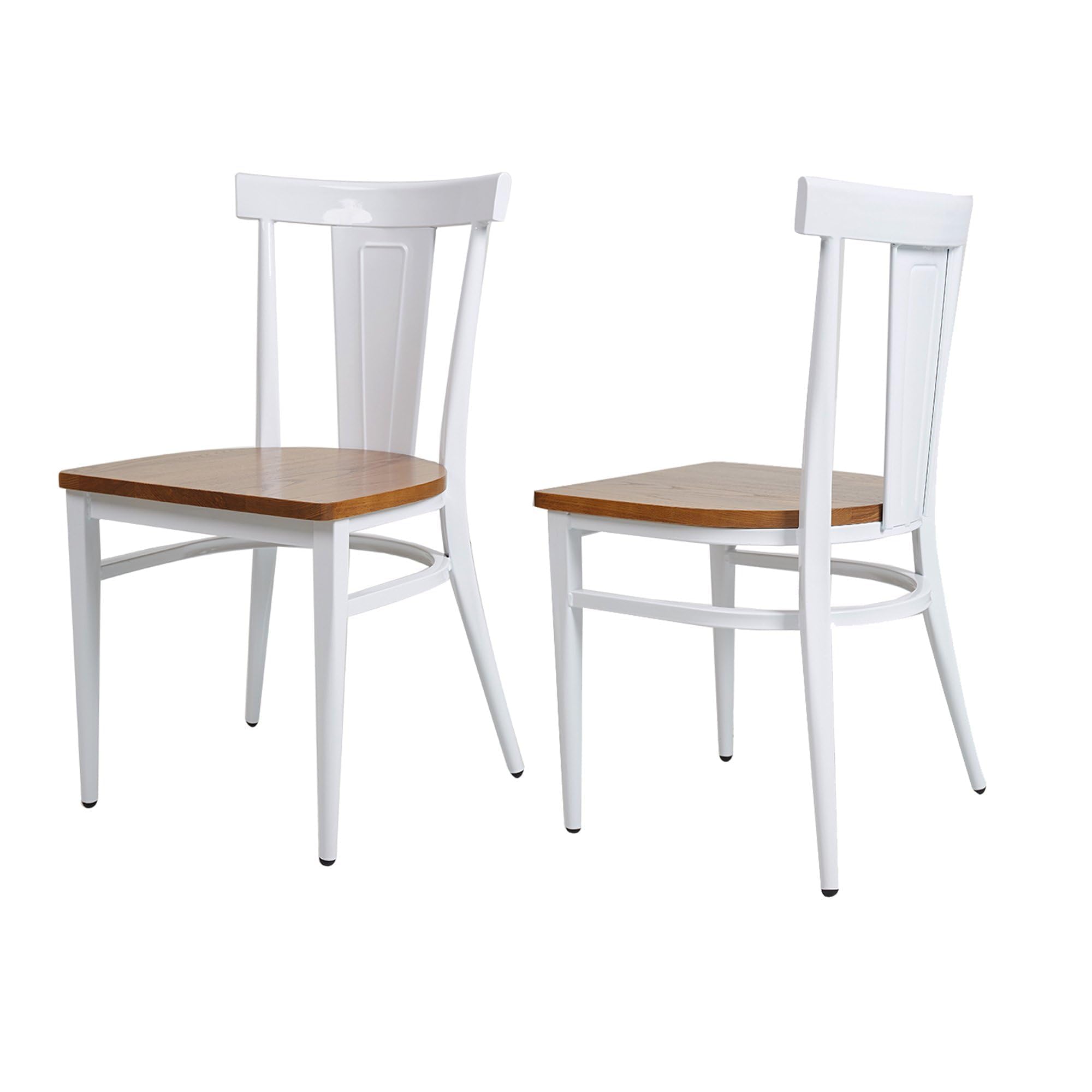 Heavy Duty Commercial Stackable Dining Chairs Set of 2 - 500lbs Capacity Wood Seat & Metal Frame Chairs for Restaurant, Kitchen, Home - Vintage White Fully Assembled - Perfect for Cafes, Banquets, and Dine-In Spaces