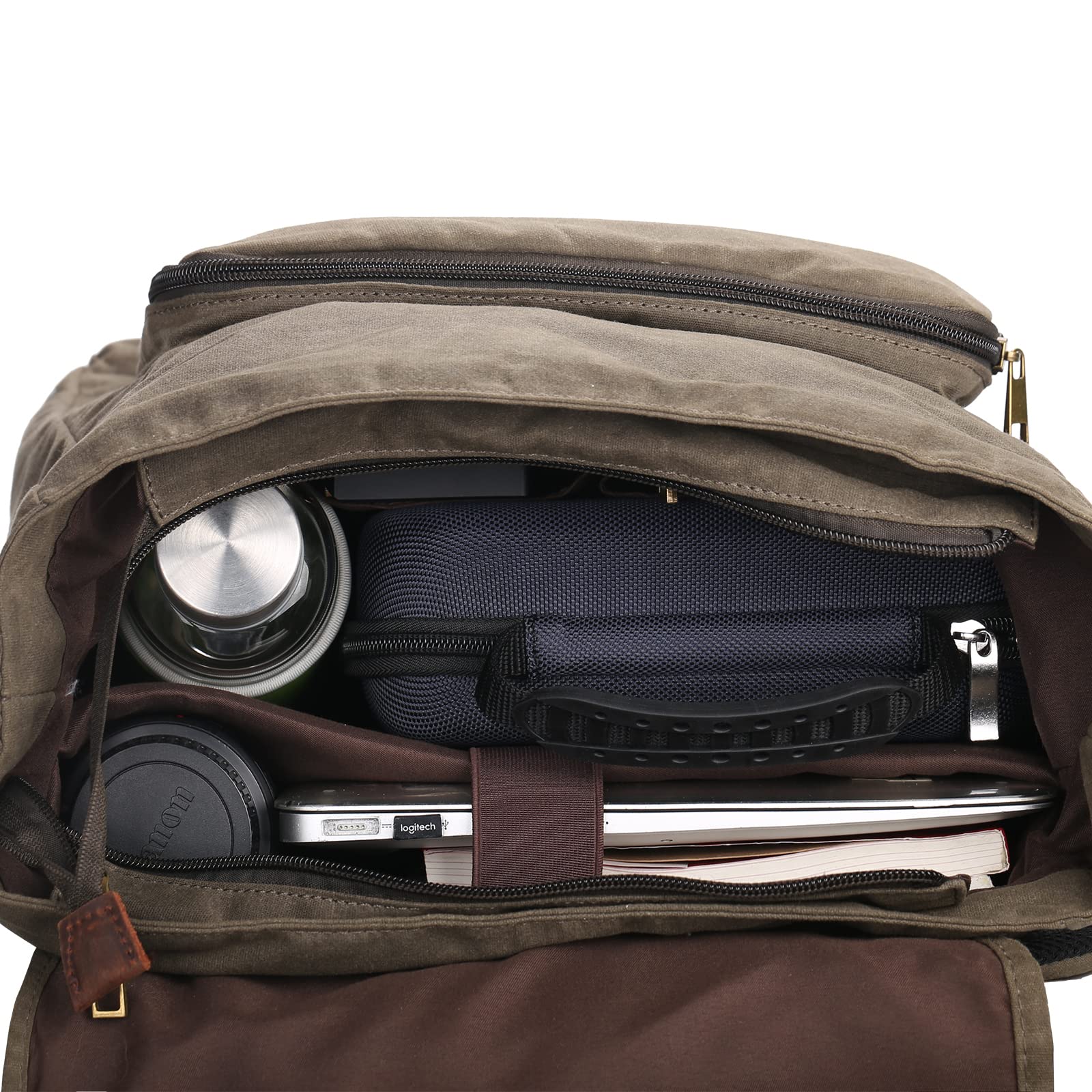 Waterproof Waxed Canvas Backpack for Men - Durable Travel Rucksack with Leather Trimming (Green) | Perfect for Hiking, Camping & Daily Commute