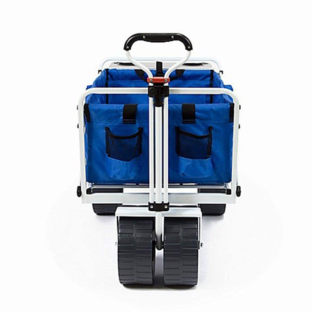 MacSports All Terrain Heavy Duty Folding Wagon Cart with Large Wheels & Side Table - Portable Collapsible Utility Cart for Beach, Picnic, Camping, Outdoor Adventures (Blue/White) | Perfect for Sand, Grass & Rough Terrains