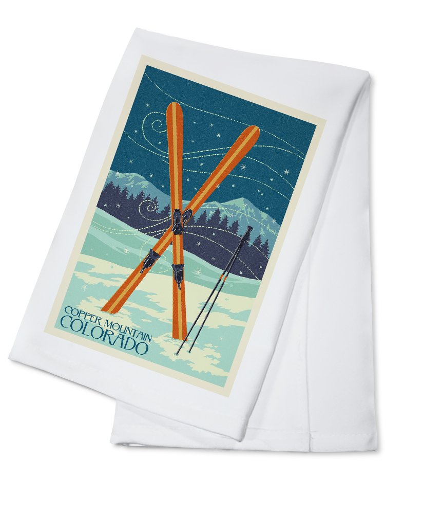 Copper Mountain Colorado Crossed Skis Letterpress Tea Towel - 100% Cotton Decorative Hand Towel for Kitchen, Home & Cabin Decor - Perfect for Colorado Themed Gifts, Ski Lodge Decor and Rustic Home Accents