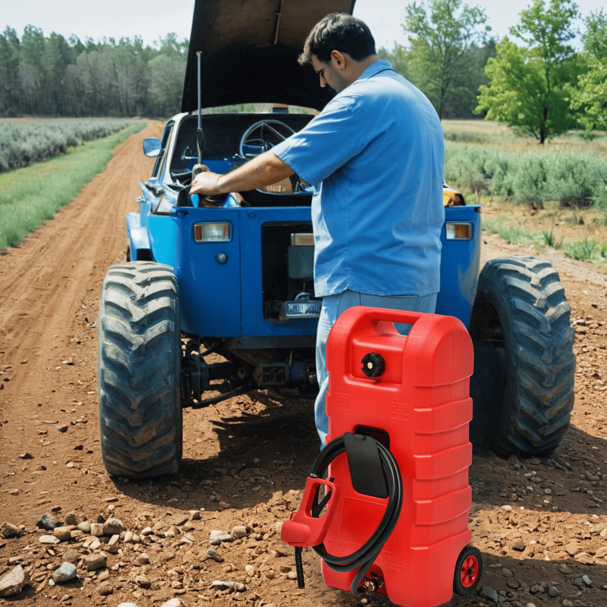 AUTOSAVER88 15 Gallon Portable Fuel Caddy - Heavy Duty Gasoline & Diesel Fuel Tank with 6'' Wheels, Dual Brass Shut-off Valves, Top Handle & Hose Holder - Ideal for Construction Sites, Farms, Emergency Fuel Storage & Off-Road Vehicles