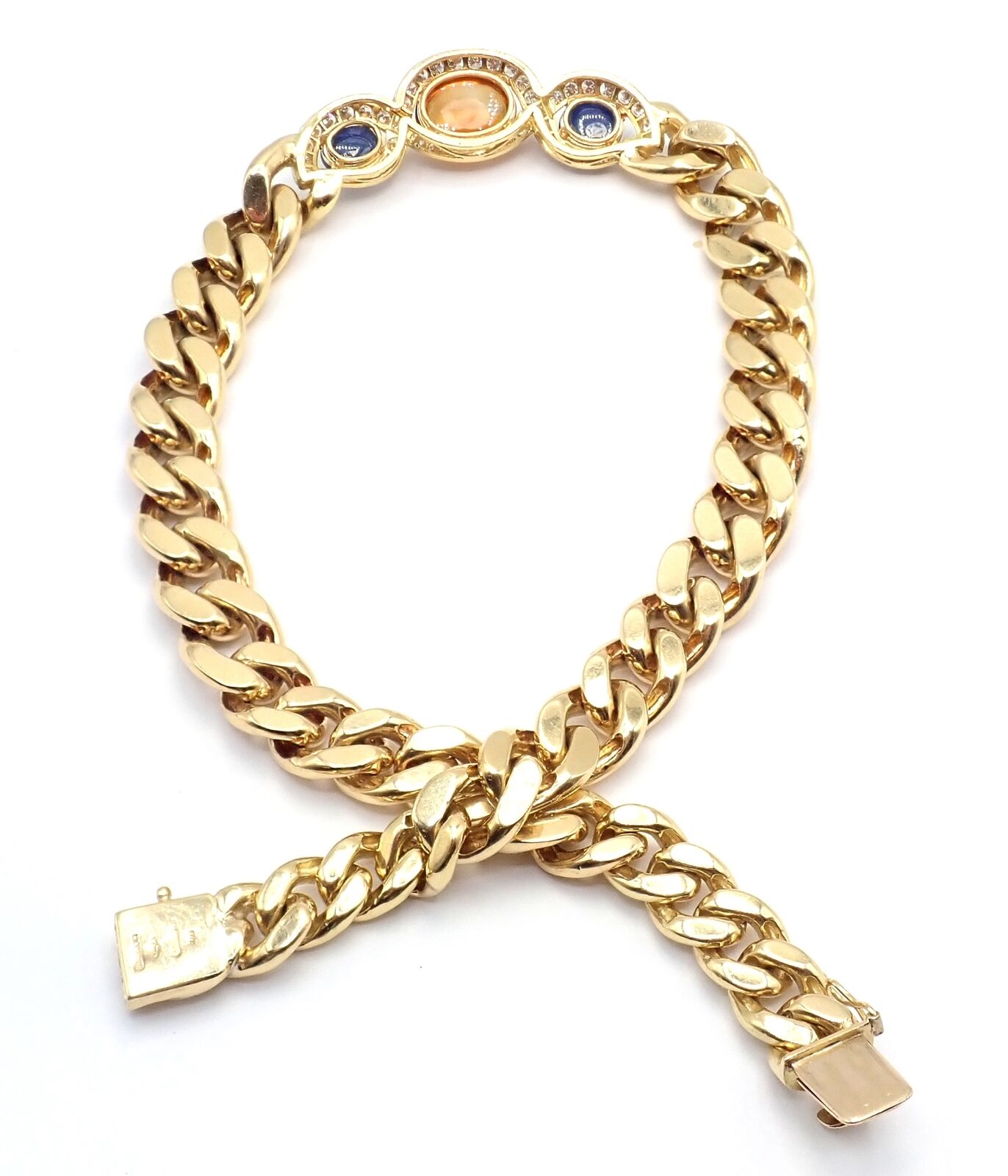 Bvlgari Bulgari 18k Yellow Gold Diamond Citrine Sapphire Link Necklace - Luxury Italian Jewelry for Women, Perfect for Weddings, Parties & Special Occasions