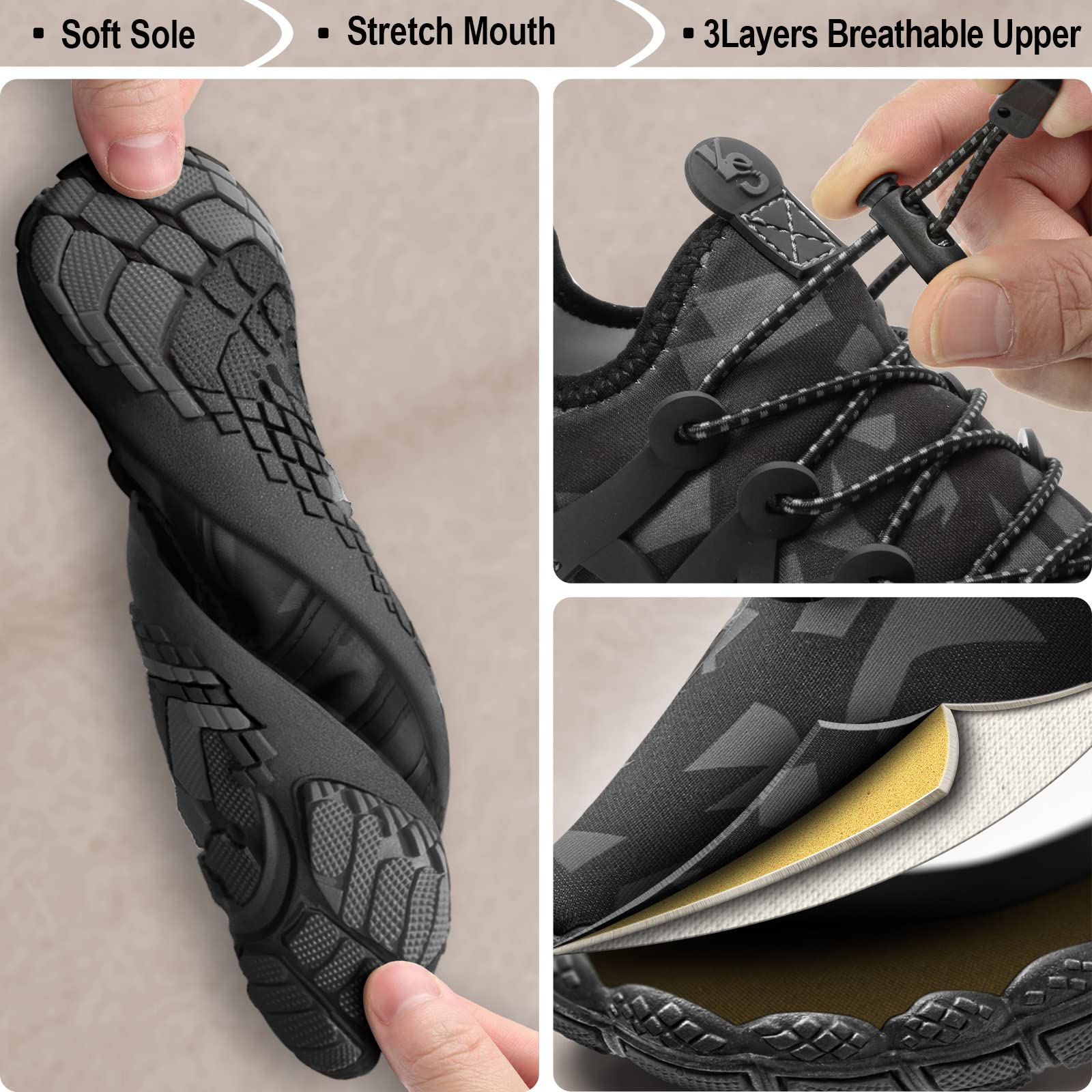 KEMISANT Men's Water Shoes - Barefoot Aqua Shoes for Men & Women | Beach Swimming, Surfing, Kayaking & Water Sports | Quick-Dry Lightweight Water Shoes for Pool, Ocean & Outdoor Activities