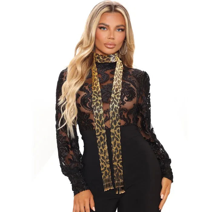 Leopard Print Chainmail Scarf Necklace for Women - Fashionable Layered Statement Jewelry for Party, Date Night & Special Occasions
