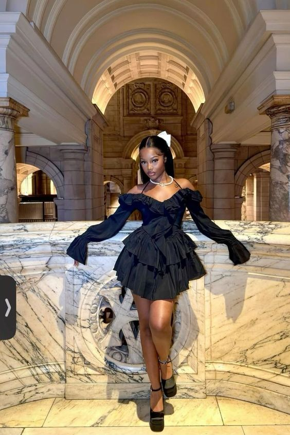 Off The Shoulder Long Sleeve Black Homecoming Dress J4001 - Elegant Prom Party Gown for Formal Dances & Special Occasions