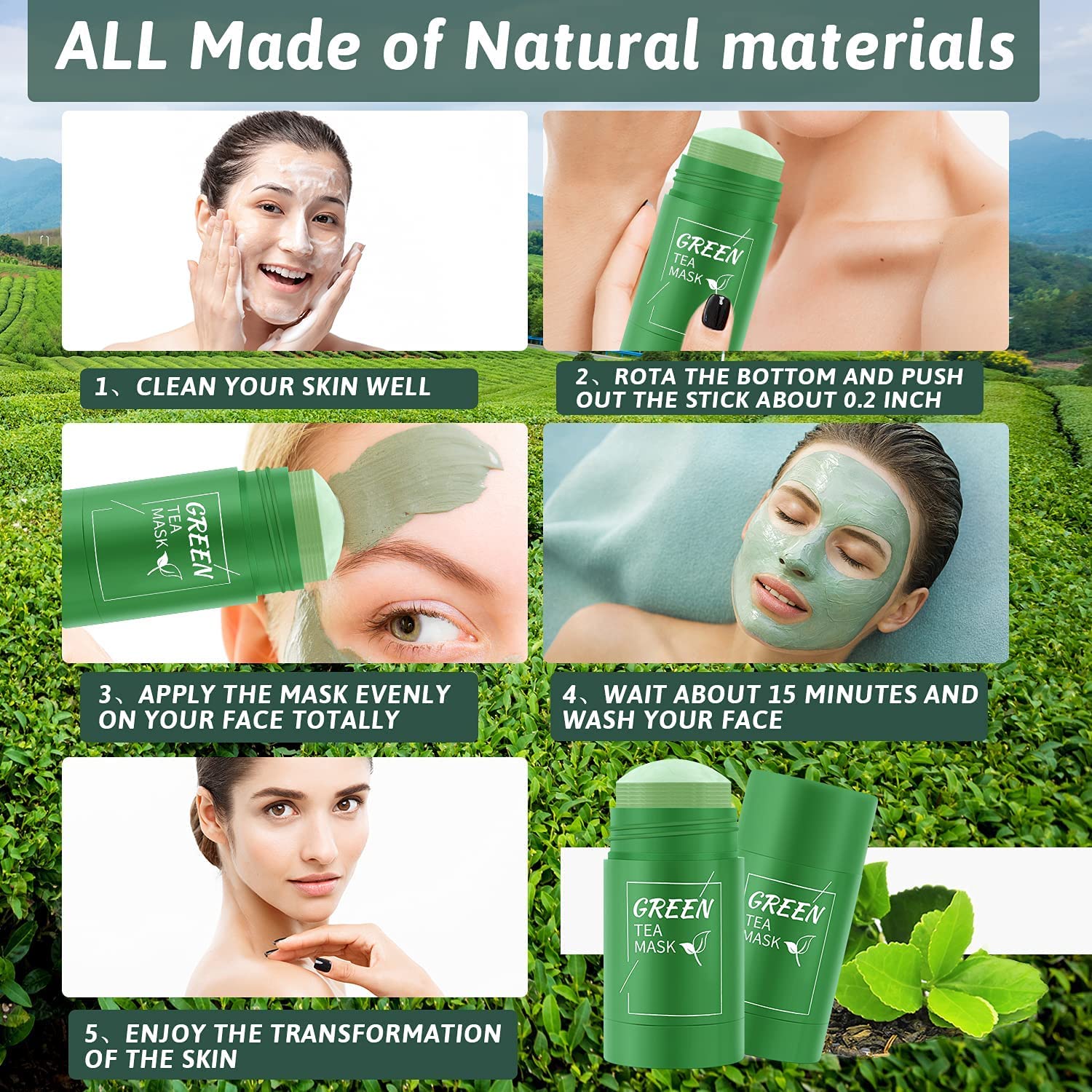 Fabify Green Tea Purifying Clay Stick Mask - Oil Control & Anti-Acne Deep Cleansing | Portable Solid Mud Mask for Face Detox | 40g Green Tea Facial Mask for Oily & Acne-Prone Skin | Perfect for Travel, Gym & Daily Skincare Routine
