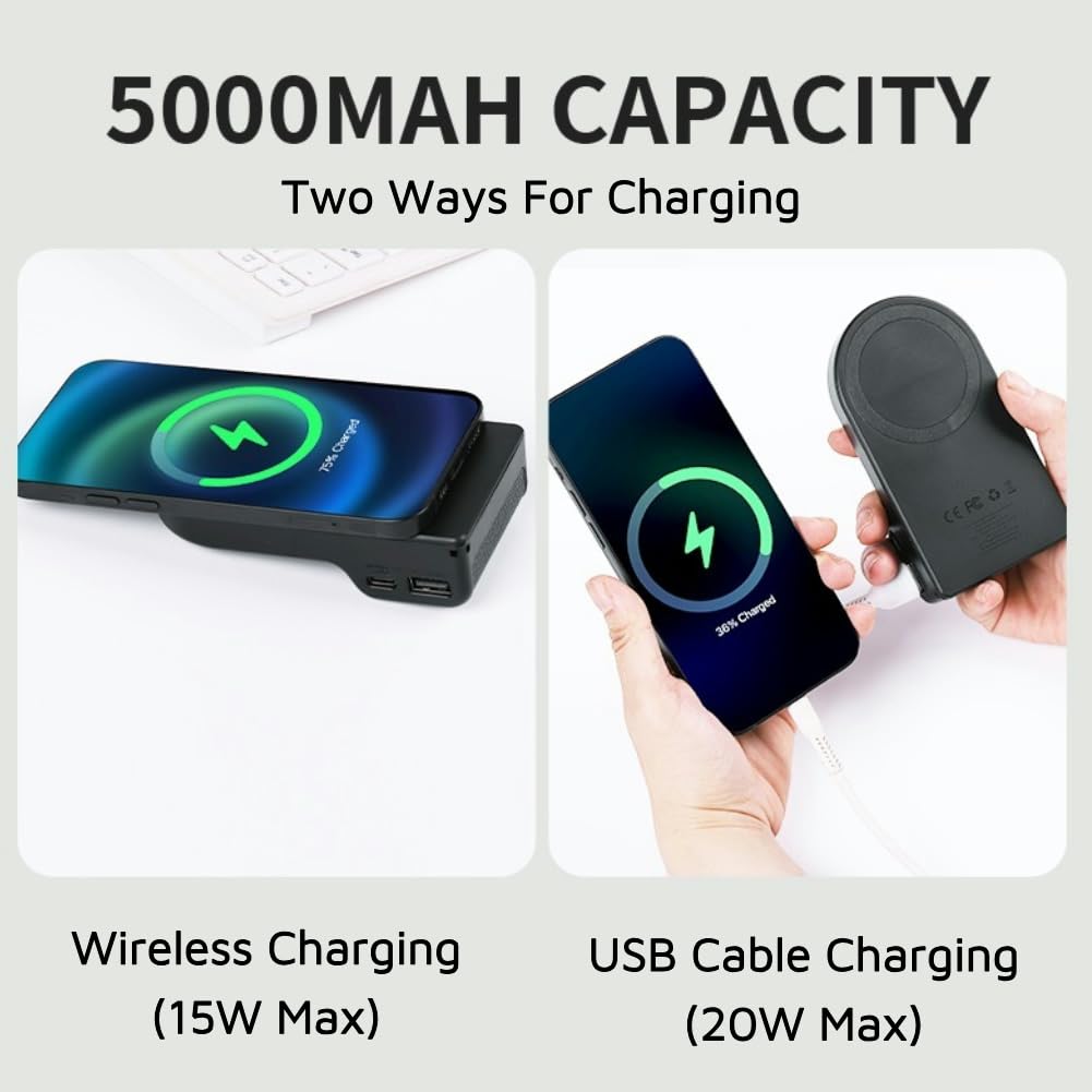 INOVAGEN Magnetic Phone Selfie Grip with 5000mAh Power Bank & Qi Wireless Charging - Bluetooth Camera Handle Bracket for iPhone Android Vlogging, Photography and Video Shooting - Perfect for Travel, Live Streaming and Content Creation