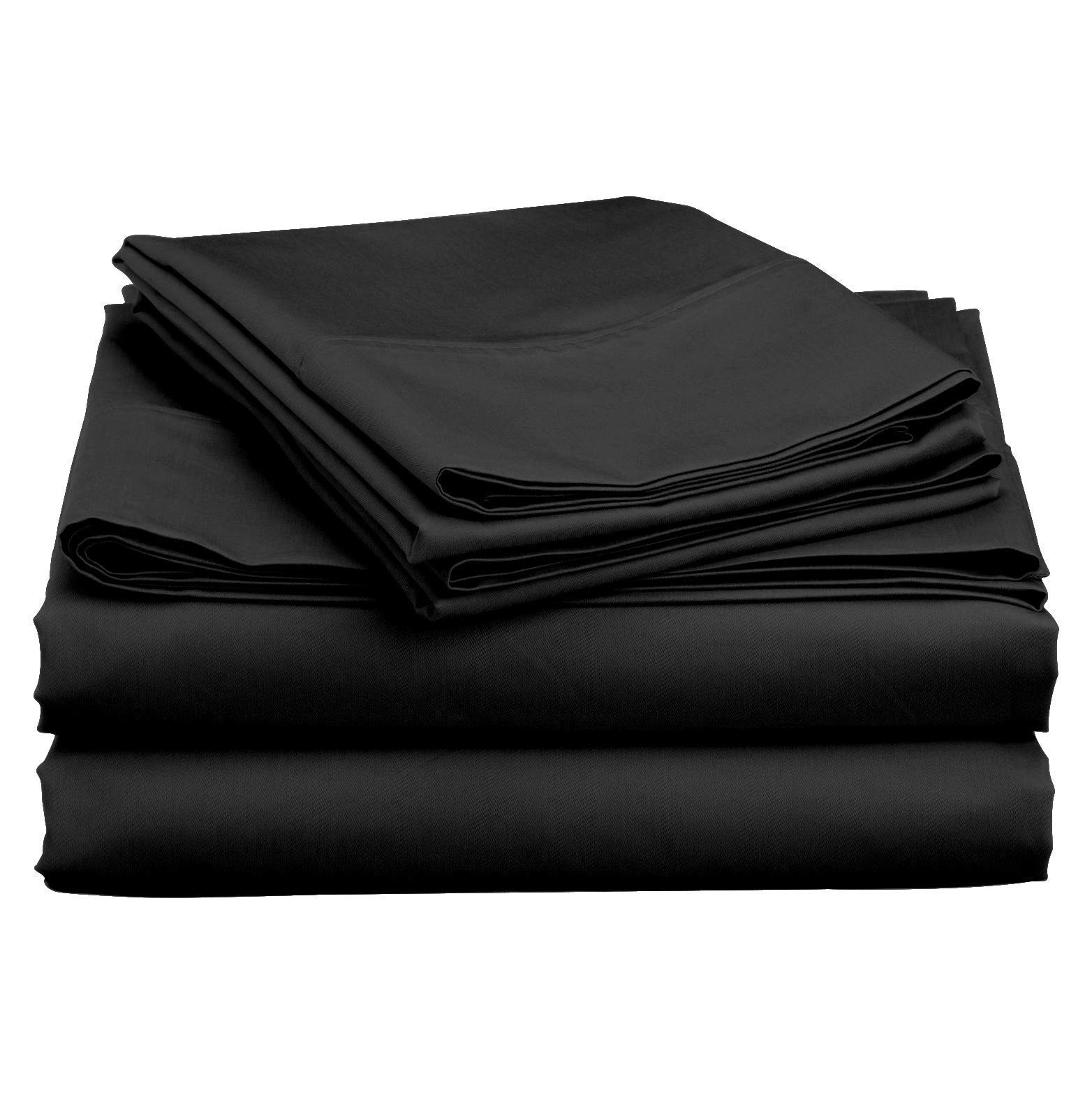 Premium 100% Egyptian Cotton Split Top Queen Bed Sheet Set - Adjustable Flex Top, 800 Thread Count Sateen Weave, Solid Black, 15