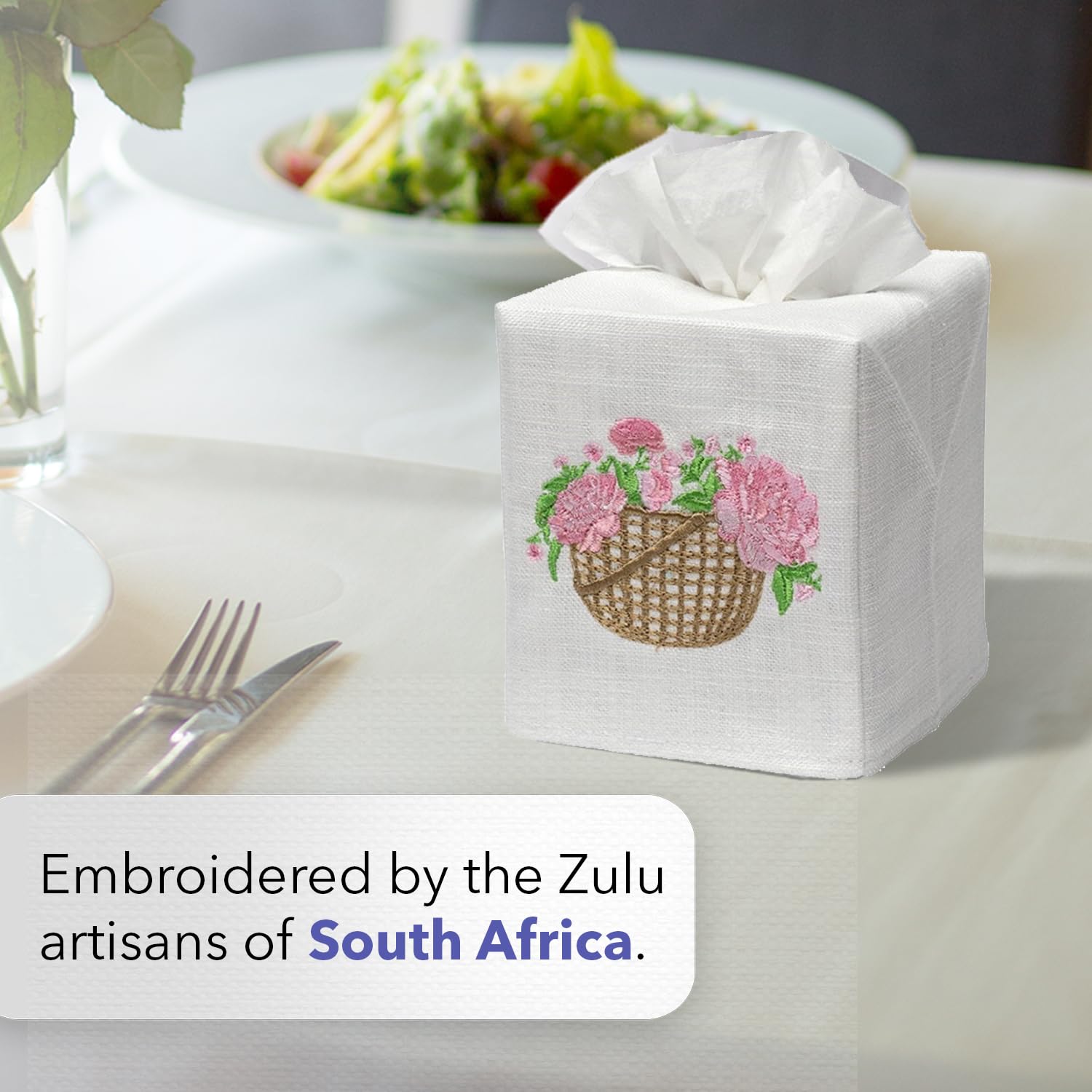 Jacaranda Living Square Luxury Linen Tissue Box Cover – Embroidered Dragonflies in Duck Egg Blue | Handcrafted Home Decor for Bedroom, Bathroom, Office & Living Room | Elegant Tissue Holder for Home & Office Organization