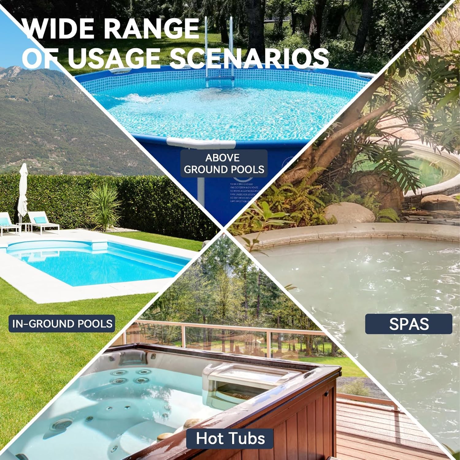 Rechargeable Cordless Pool Vacuum Cleaner - 16 Gal/Min Powerful Suction for Above Ground Pools, Hot Tubs & Spas - 60 Min Runtime Underwater Cleaning - Ideal for Leaves, Dirt & Debris Removal - Perfect for Backyard, Vacation Homes & Swimming Pool Maintenance (Black)