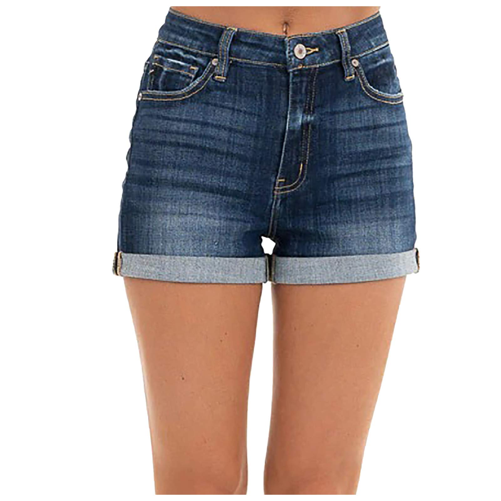 Women's High Waist Denim Shorts - Rolled-Up Skinny Jean Shorts for Casual Wear | Perfect for Summer, Beach, and Everyday Outfits