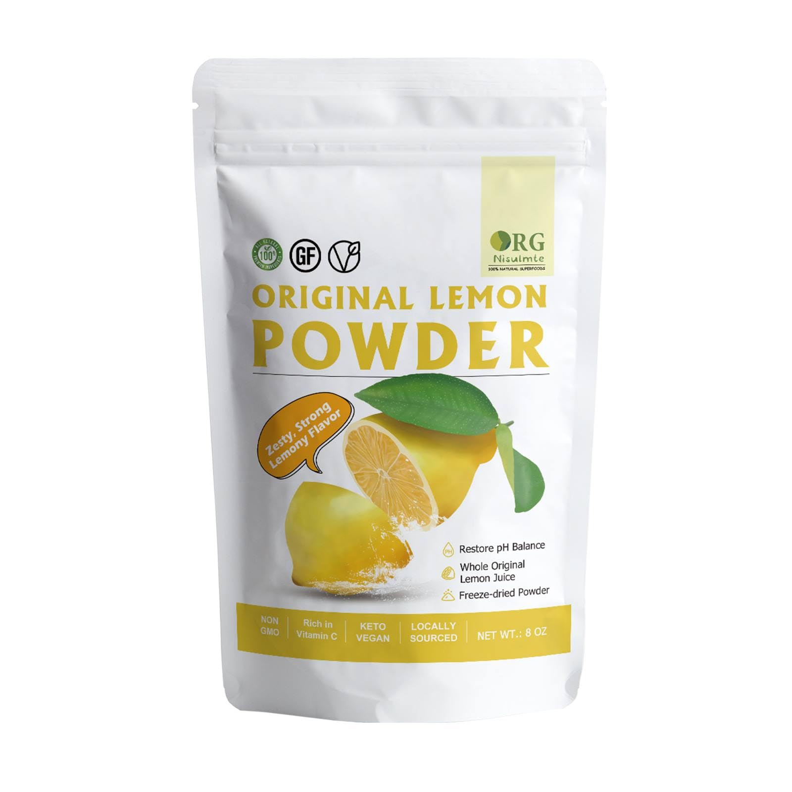 Premium Freeze-Dried Lemon Powder - 100% Natural Whole Lemon Juice Powder, Strong Lemony Flavor, 8oz (227g) - Perfect for Baking, Cooking, Beverages & Cocktails