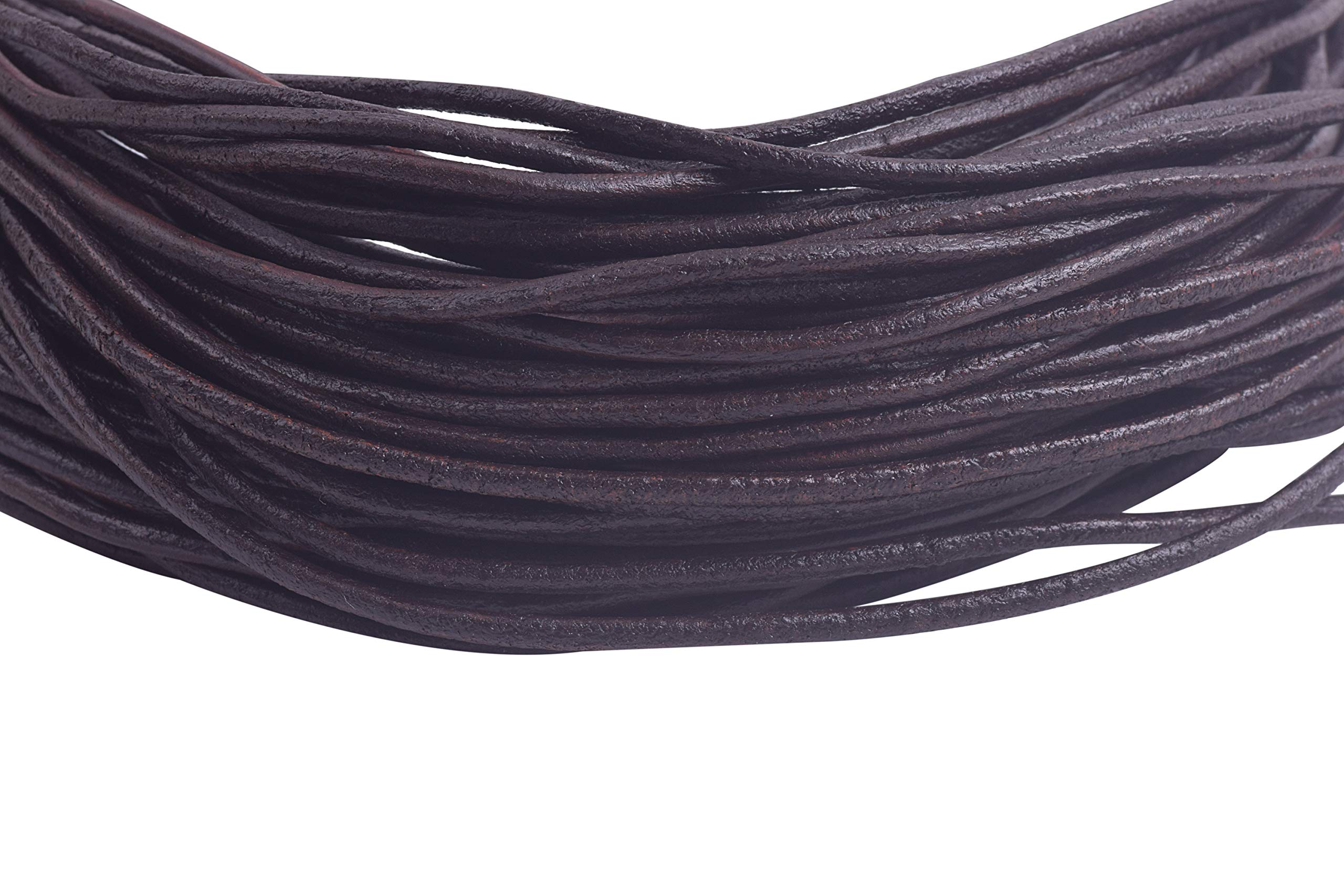 KONMAY 2.0mm Round Genuine Leather Cord - 25 Yards Rich Brown Leather String for DIY Jewelry Making, Necklaces, Bracelets & Craft Projects - Perfect for Handmade Accessories, Macrame & Leatherworking
