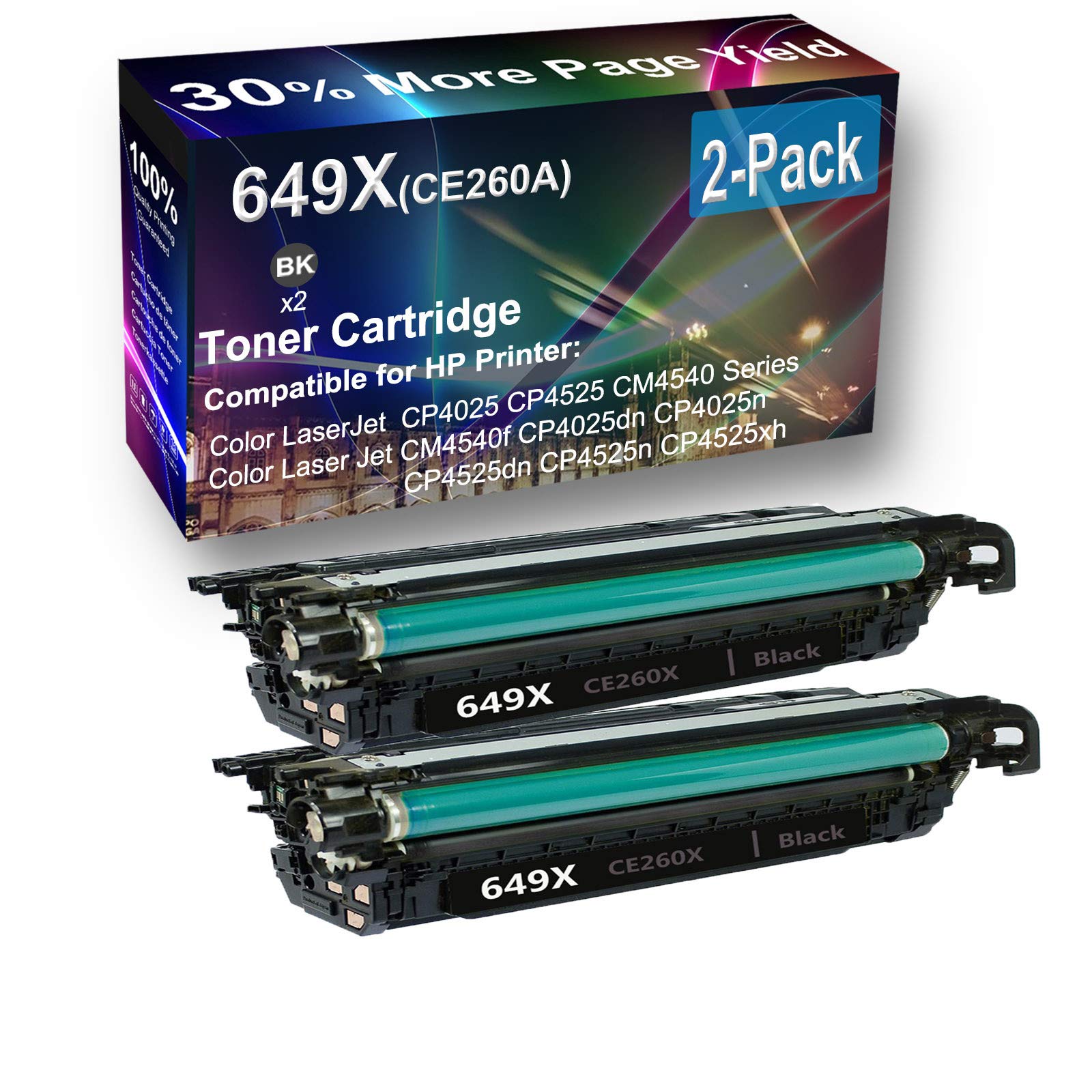 2-Pack High Capacity Black Toner Cartridge - Compatible with HP CM4540f, CP4025dn, CP4025n Printers (Replacement for CE260A/649X) - Ideal for Office & Home Printing, Business Documents & School Projects
