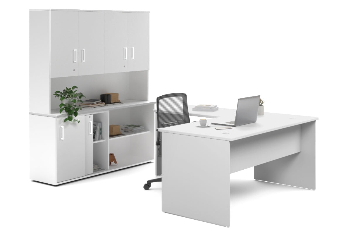 L-Shaped Executive Desk with Uniform Panel & White Carcass - 1600L x 1600W - Perfect for Home Office, Corporate Workspace & Modern Office Decor