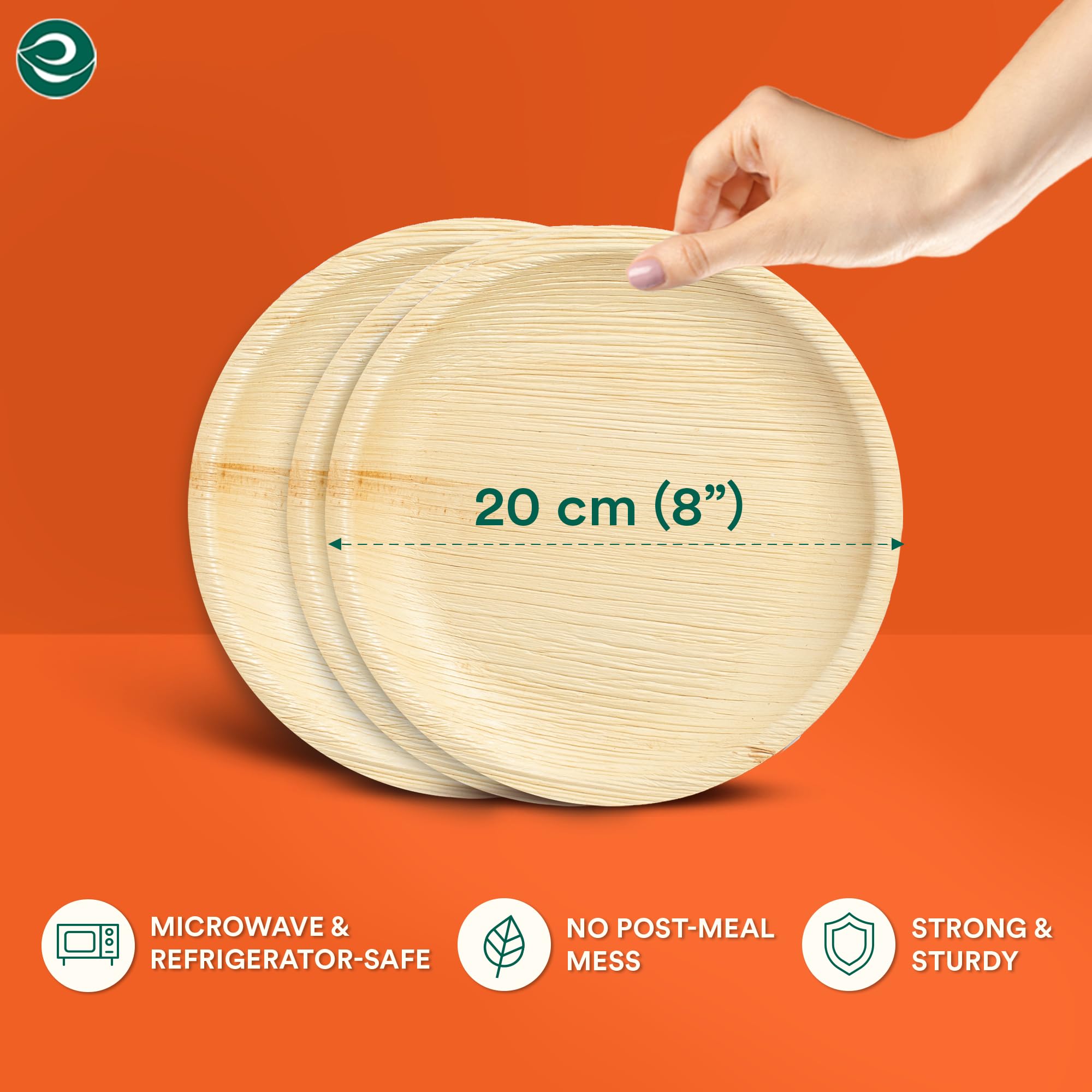 ECO SOUL Compostable 8 Inch Palm Leaf Round Plates (100 Count) - Biodegradable & Eco-Friendly Dinnerware | Microwave & Oven Safe | Perfect for Parties, Picnics & Sustainable Living