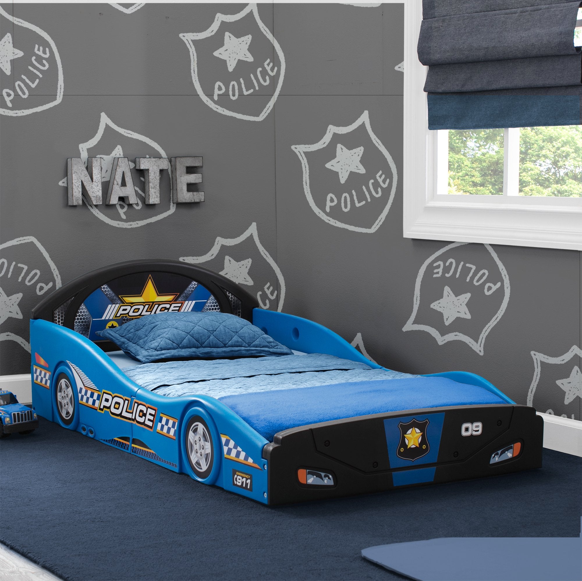 Police Car Plastic Toddler Bed for Boys & Girls - Safe Sleep and Play Bed for Kids - Perfect for Nursery, Daycare, or Playroom