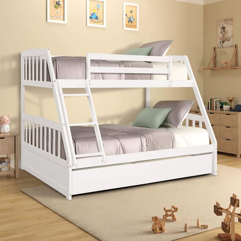 Solid Wood Twin Over Full Bunk Bed with 2 Storage Drawers - White | Space-Saving Kids & Guest Bedroom Furniture | Perfect for Small Rooms, Shared Kids' Rooms & Vacation Homes