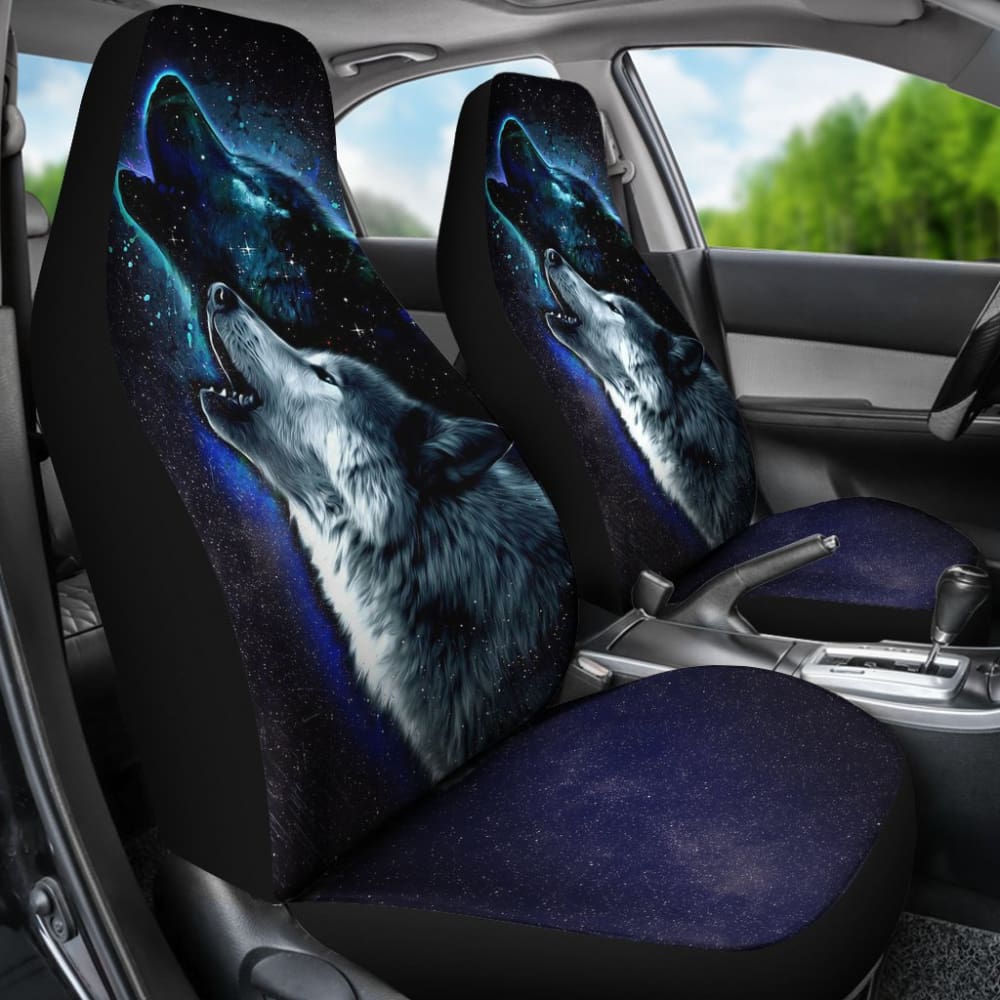 Galaxy Wolf & Star Car Seat Covers - Universal Fit for Cars, Trucks & SUVs - Unique Space-Themed Design - Perfect for Road Trips & Stargazing Adventures