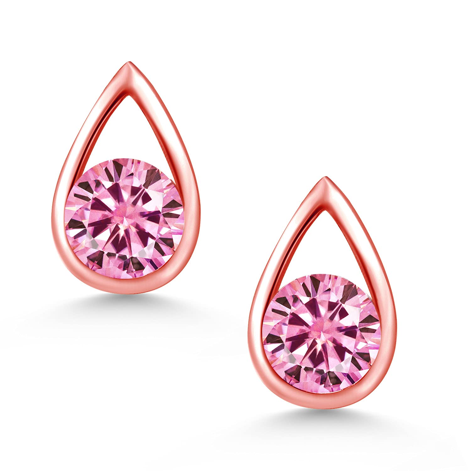 Gem Stone King Teardrop Stud Earrings for Women & Men - 18K Rose Gold Plated Sterling Silver - 5MM Round Cut Birthstone Jewelry - Perfect Gift for Mom, Wife & Her | Elegant Everyday Wear & Special Occasion Jewelry