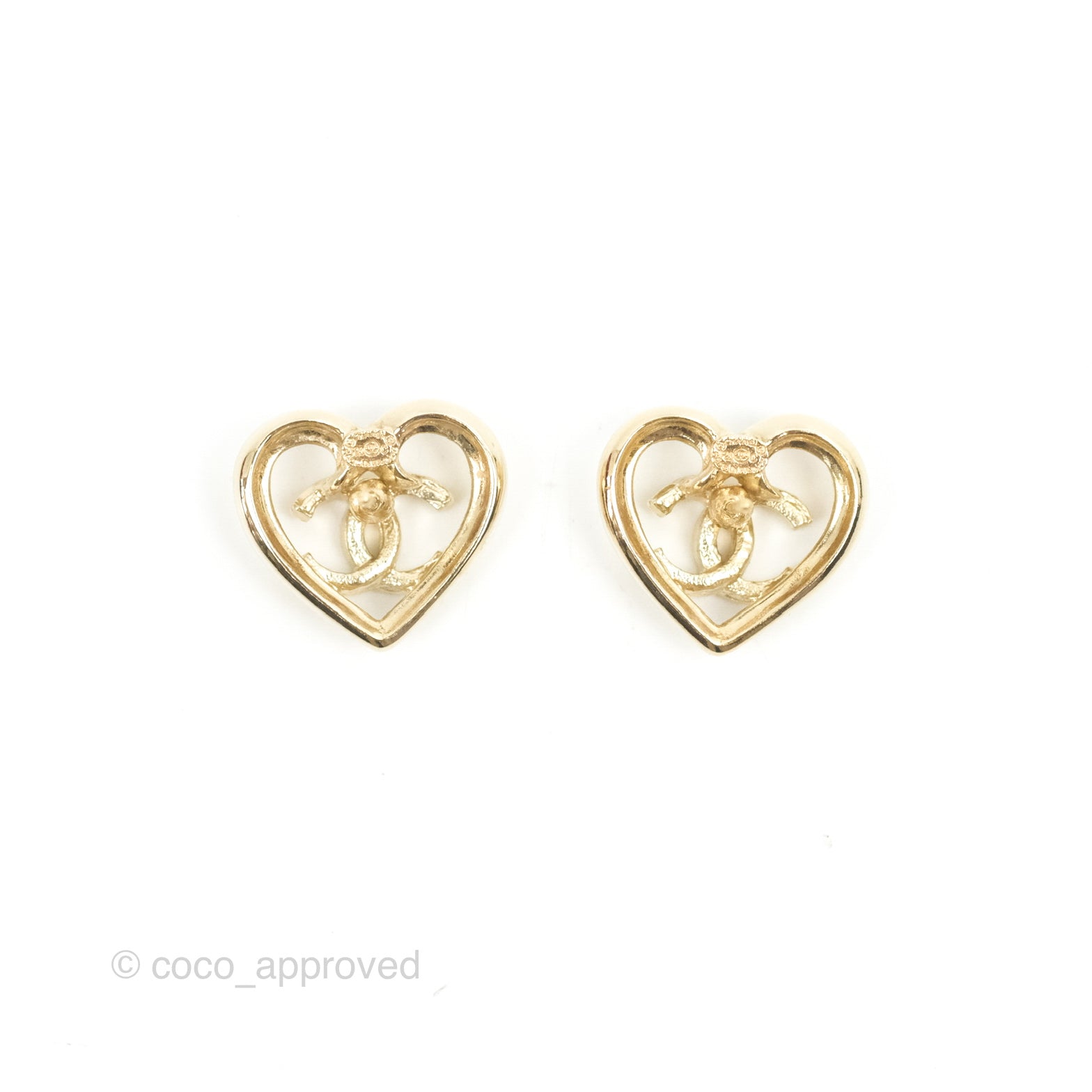 Chanel CC Crystal Heart Shape Earrings Gold Tone 23C - Elegant Fashion Jewelry for Women, Perfect for Parties, Weddings & Special Occasions