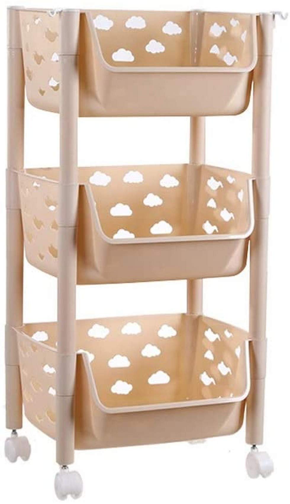 HCYY 3-Tier Plastic Storage Basket - Heavy Duty Kitchen Organizer for Vegetables, Fruits & Pantry Items - Space Saving Floor Rack (Khaki, 3 Layers) - Perfect for Kitchen, Bathroom & Laundry Room Organization