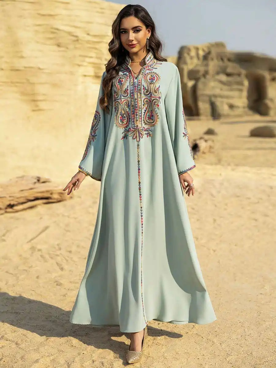 Elegant Rope Embroidery Wrinkle-Free Eid Caftan Dress for Women - Perfect for Eid Celebrations, Weddings & Special Occasions