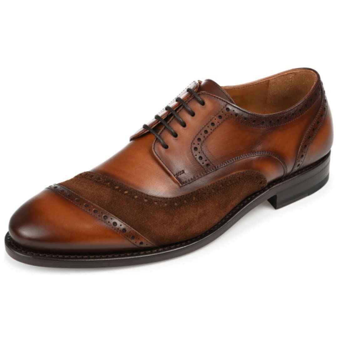 TAFT Gladiator Men's Dress Shoes - Premium Full-Grain Leather & Suede Oxfords in Chocolate Brown | Formal Business Attire & Wedding Shoes for Professionals