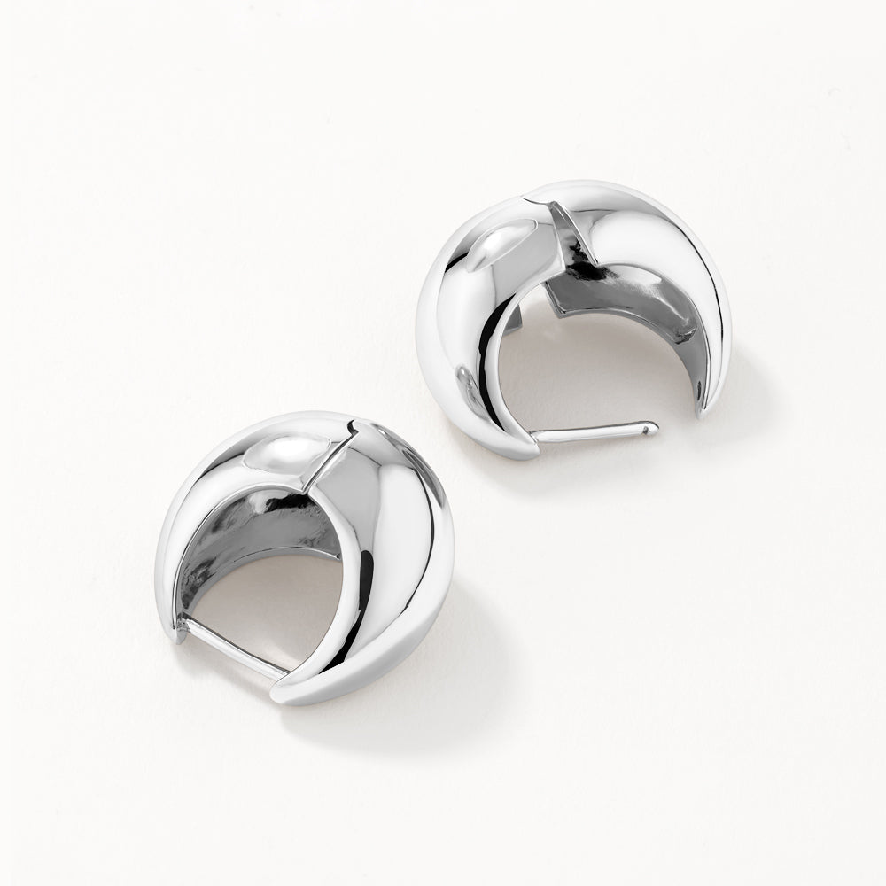 Silver Curve Dome Huggies Earrings - Trendy Hoop Earrings for Women, Perfect for Everyday Wear & Special Occasions