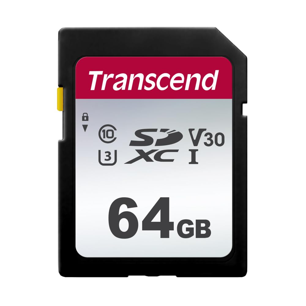 Transcend 64GB SDXC 300S UHS-I Memory Card - Class 10, U1, V30, 4K UHD & Full HD Support, 100MB/s Read & 40MB/s Write Speed - Perfect for DSLR Cameras, Drones, Action Cameras & 4K Video Recording