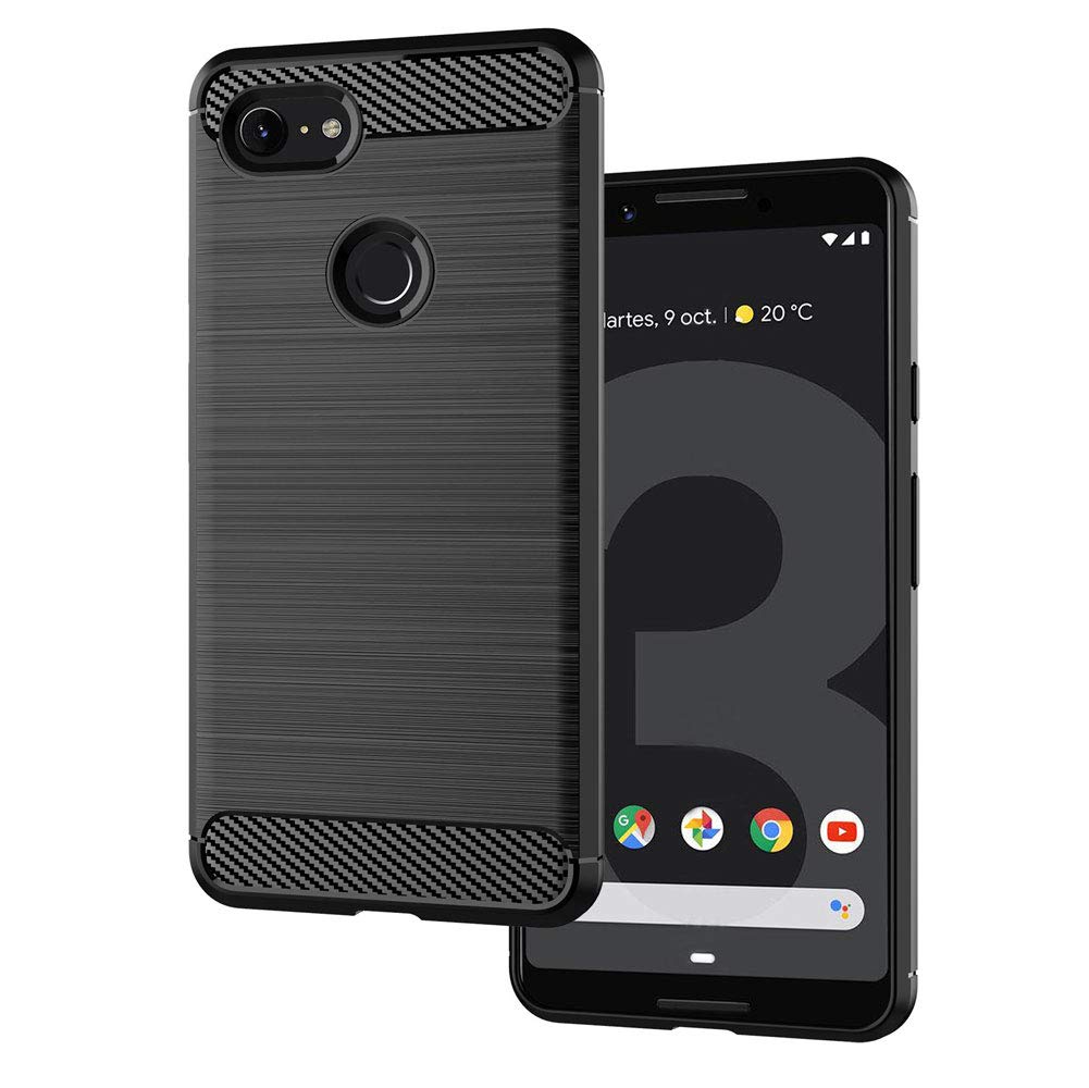 Google Pixel 3 Phone Case - Slim Flexible TPU Rubber Cover with Shock Absorption & Anti-Scratch Protection | Lightweight Carbon Fiber Design (Brushed Black) | Perfect for Daily Use, Travel & Outdoor Activities