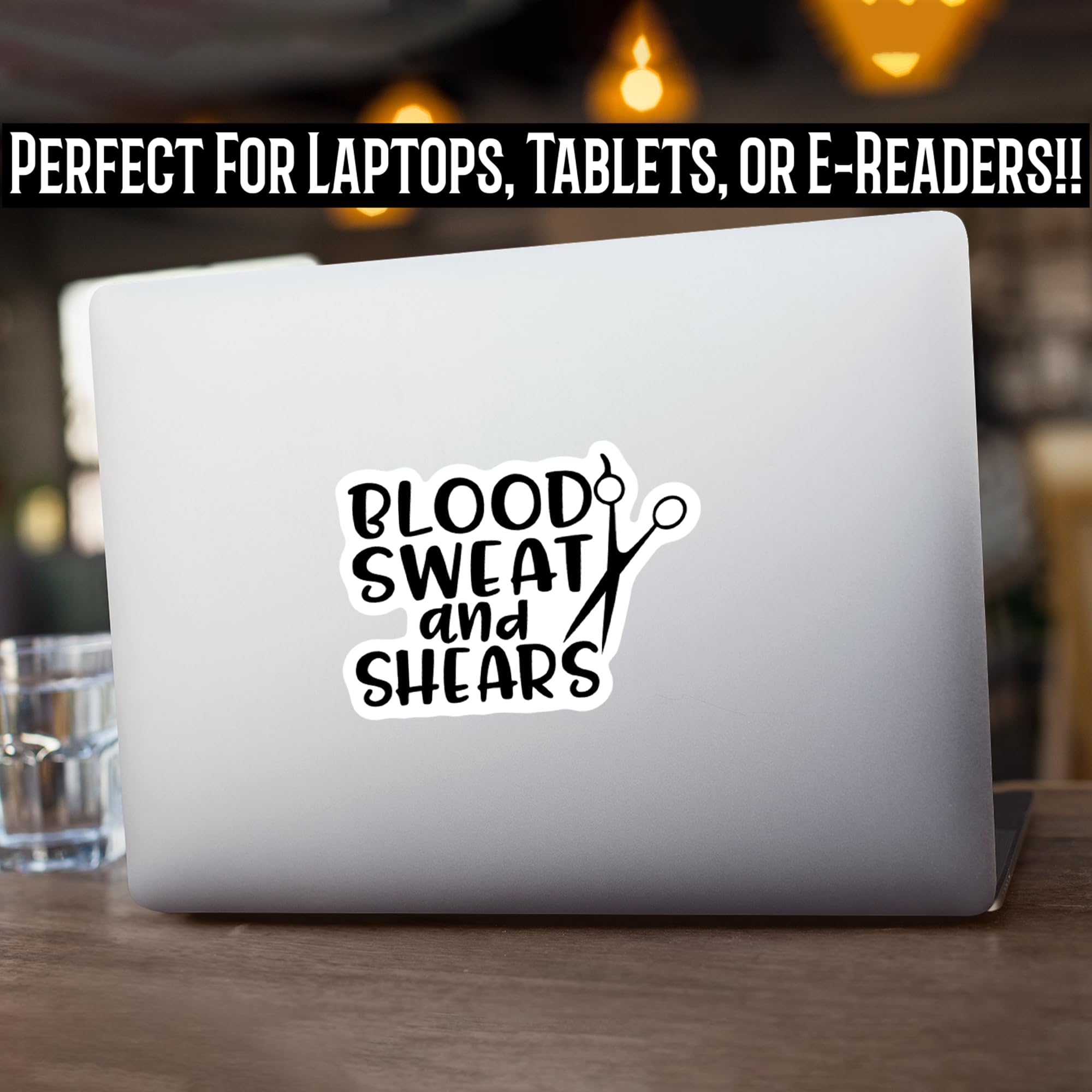 Blood Sweat and Shears Cosmetology UV Resistant Vinyl Decal Sticker - 5 Inch Black with White Background | Perfect for Cars, Trucks, Vans, SUVs, Walls, Cups & Laptops | Durable Outdoor & Indoor Decoration | KCD2675B