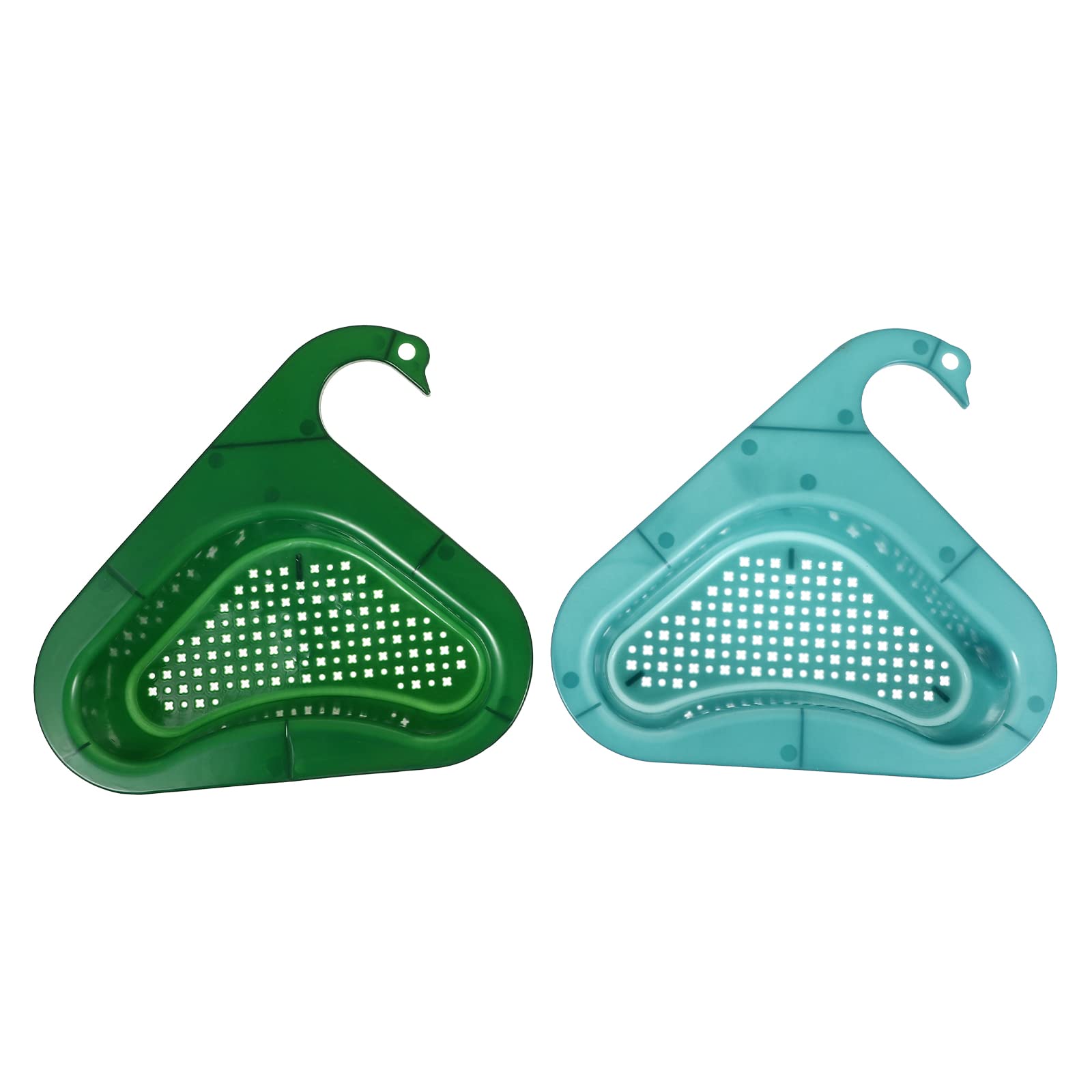 LUOZZY 2 Pack Kitchen Sink Drain Basket - Stainless Steel Swan Strainer with Handle, Blue & Green - Perfect for Draining Pasta, Washing Vegetables & Dishwashing Accessories
