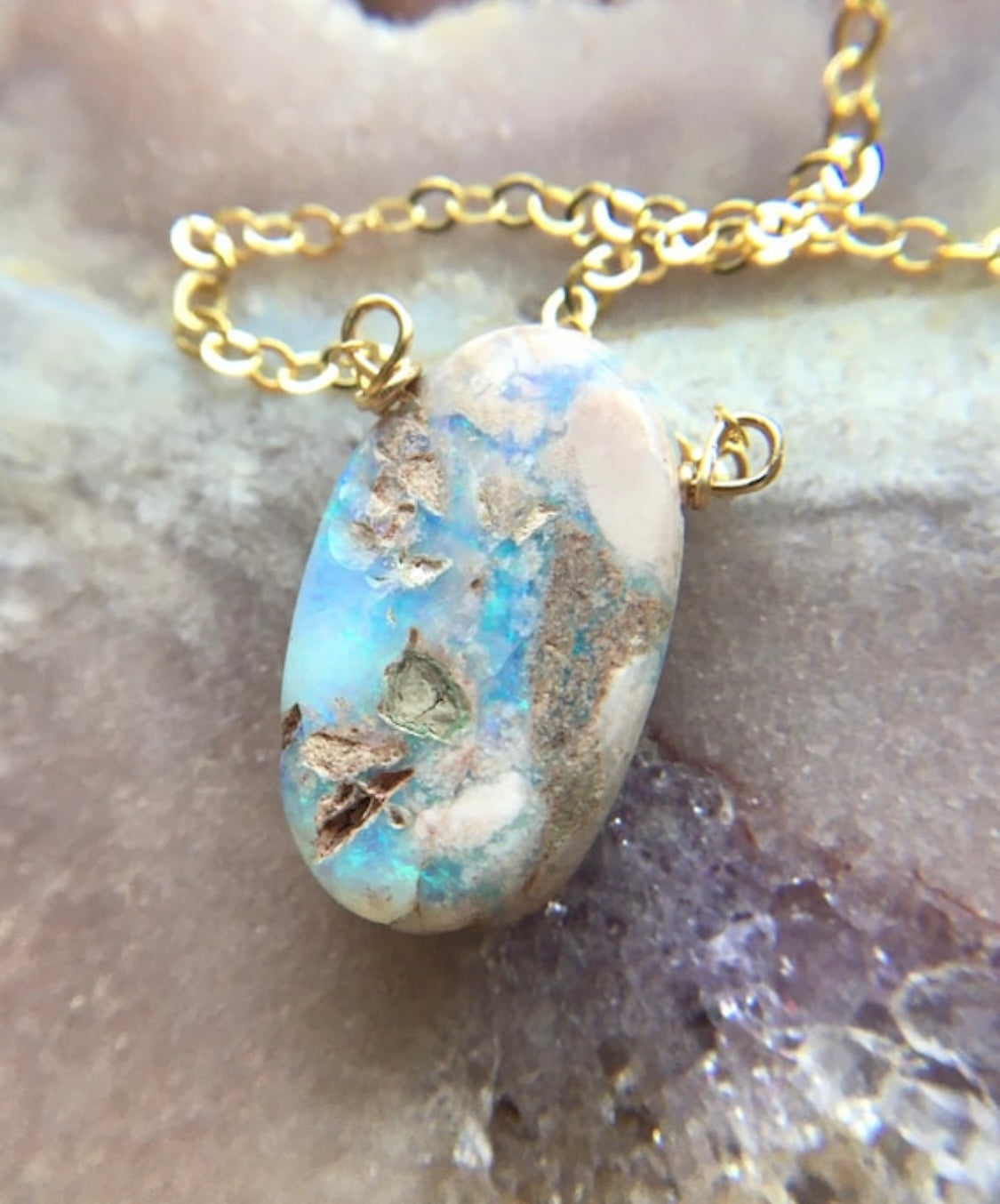 Australian Opal Pendant Necklace 14K Gold Filled - Elegant Jewelry Gift for Women, Perfect for Weddings, Anniversaries & Special Occasions