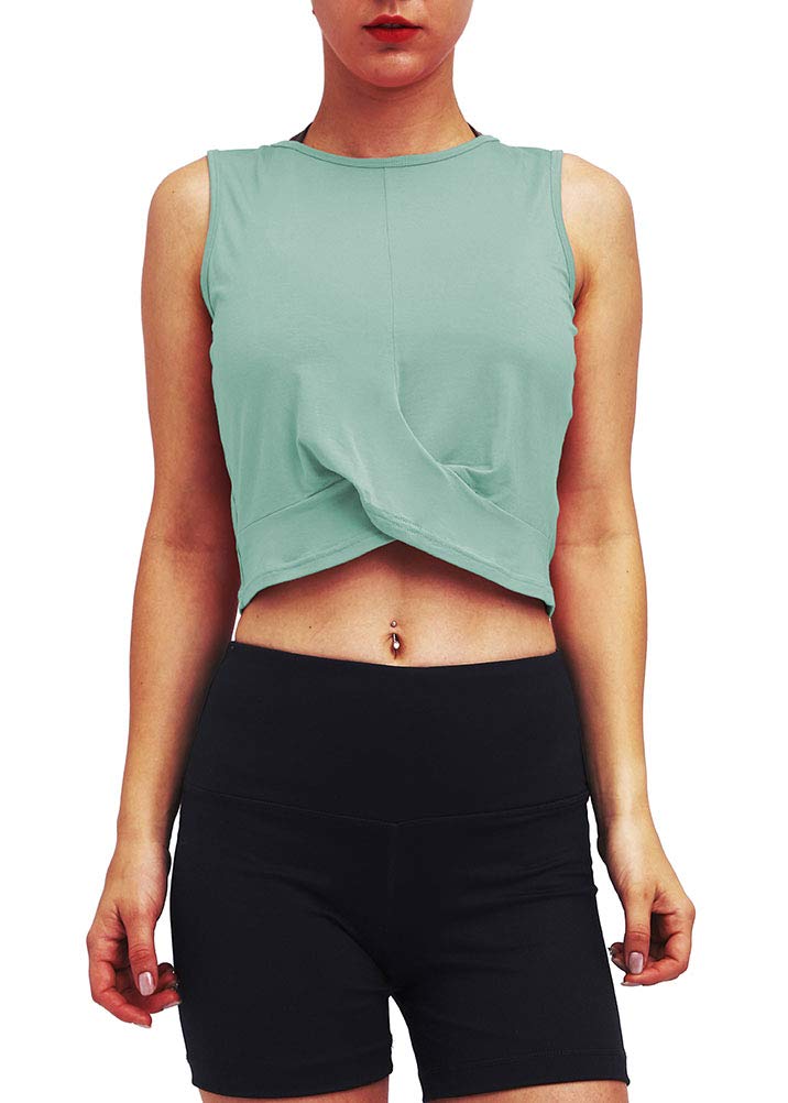 Mippo Women's High Neck Crop Top - Workout Gym & Yoga Tank Top with Twist Front - Breathable & Stretchy for Fitness, Running, Dance & Casual Wear