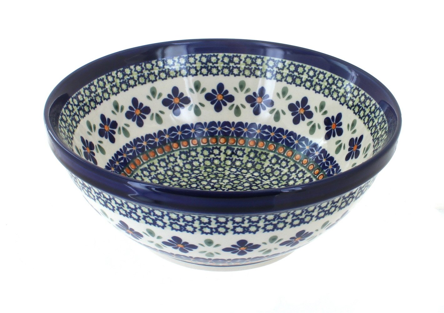 Handmade Blue Rose Polish Pottery Mosaic Flower Serving Bowl - Medium Size Ceramic Dish for Salads, Fruits & Desserts - Perfect for Dinner Parties, Home Decor & Gift Giving