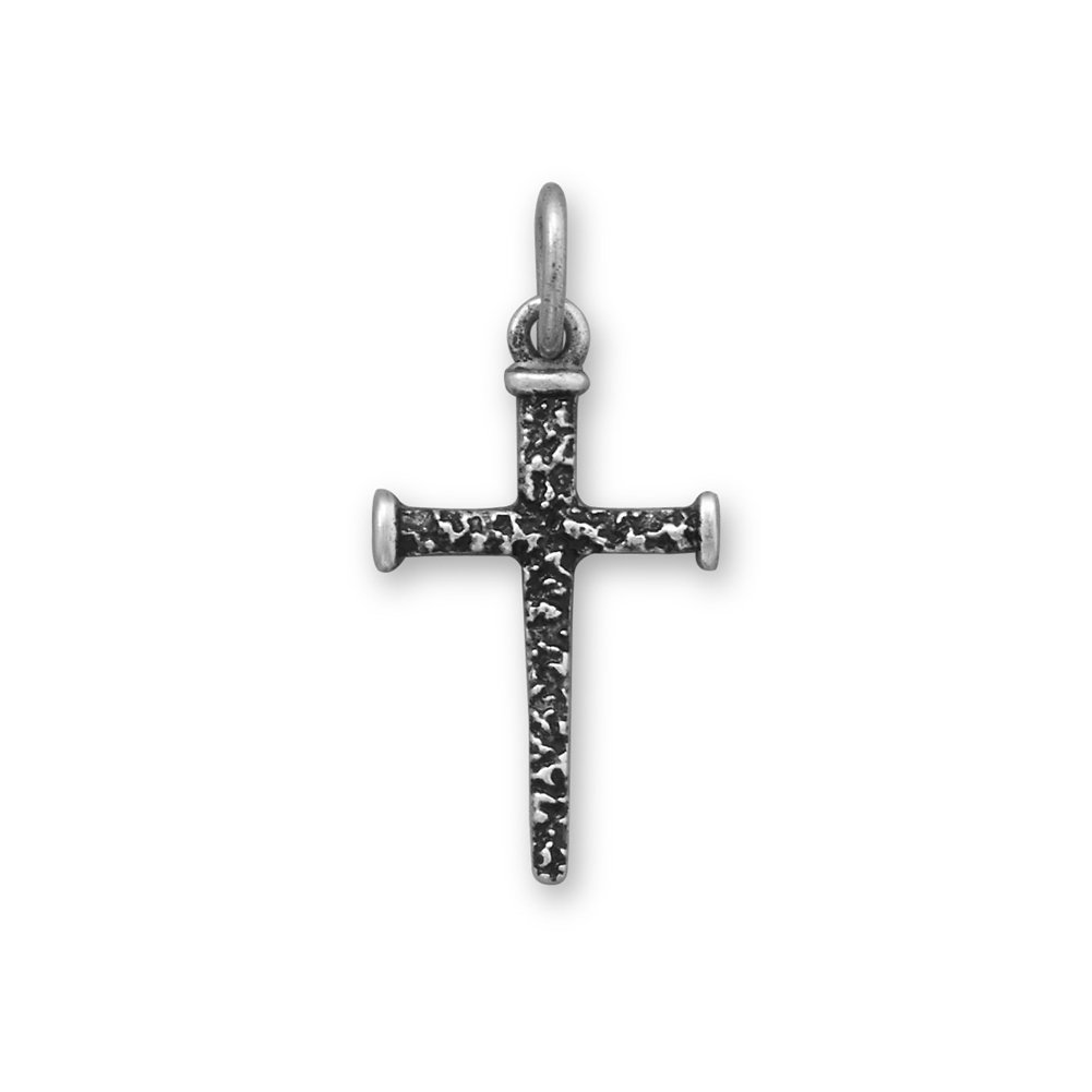 Antiqued Sterling Silver Small Nails Cross Charm Pendant with Hammered Texture - Perfect for Necklaces, Bracelets & DIY Jewelry Making